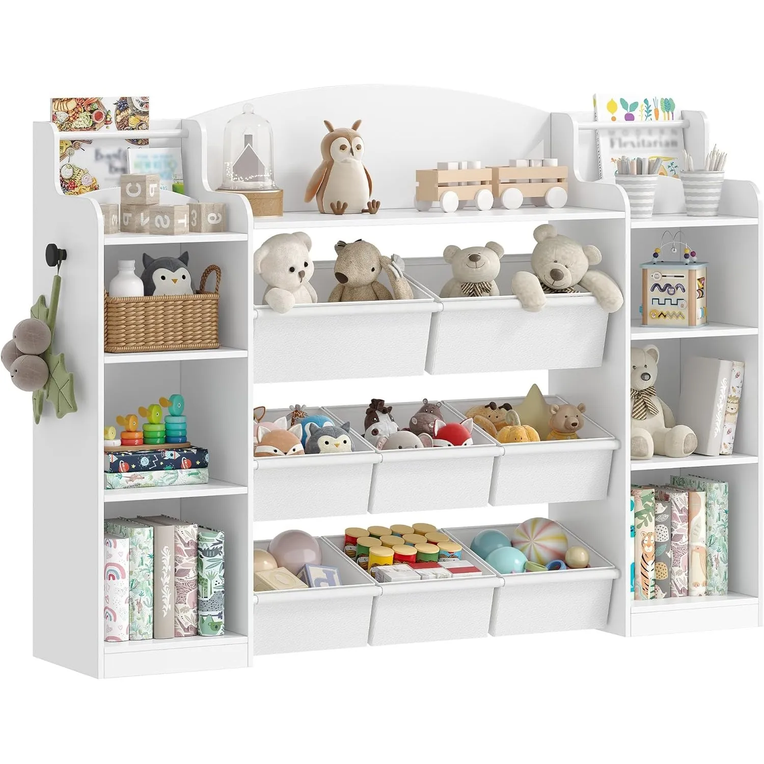 Hzuaneri Spielzeugregal, Kinder Bücherregal, 8 Boxen, 30x140x104 cm, Weiß