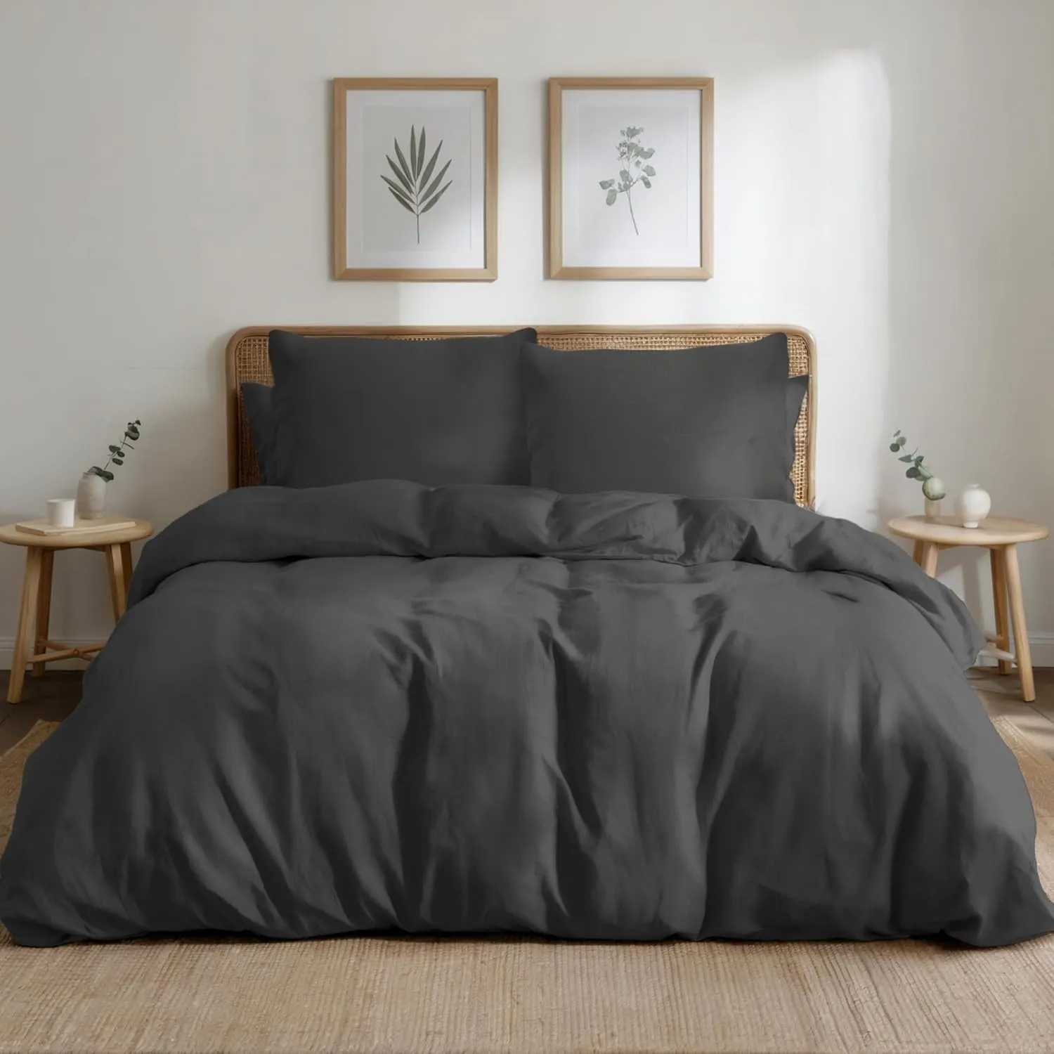 Dreamzie Bettwäsche-Set 200x200 aus Baumwoll-Perkal – Dunkelgrau – Bettbezug 200x200 und 2X Kissenbezug 80x80 cm – Oeko…