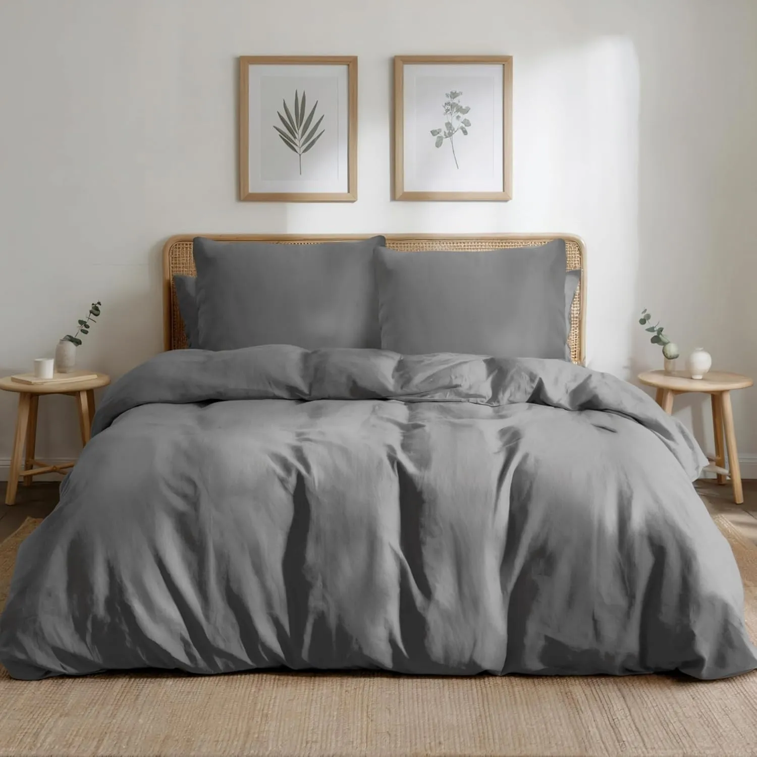 Dreamzie Bettwäsche-Set 220x240 aus Baumwoll-Perkal – Anthrazit – Bettbezug 220x240 und 2X Kissenbezug 80x80 cm – Oeko-…