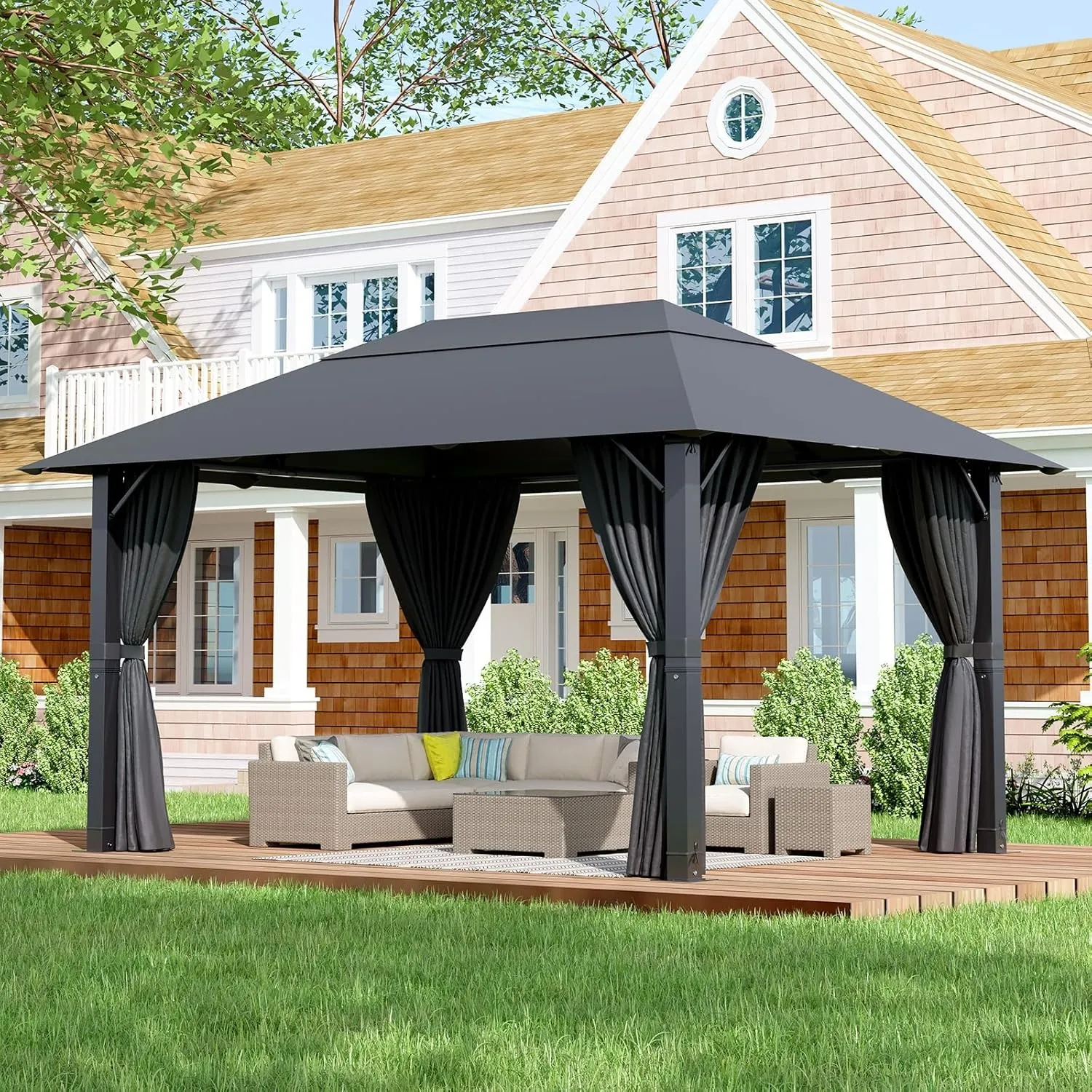 Devoko Pavillon 3x4 Wasserdicht Stabil,Gartenpavillon Winterfest,Partyzelt UV50+ Alu Pavillion,Plane Pavilion für Hinte…
