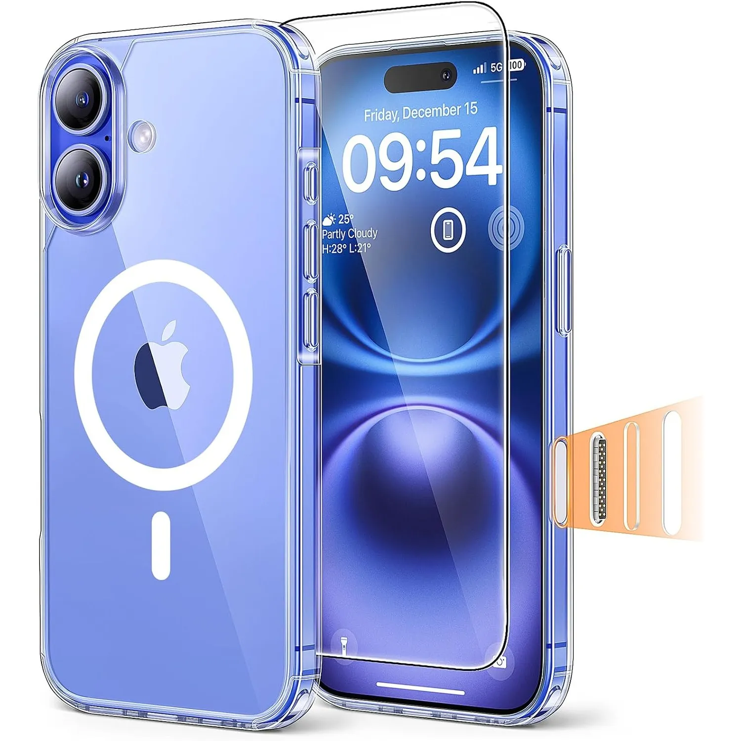 TAURI für iPhone 16 Hülle 6,1" mit Schutzfolie - Durchsichtig