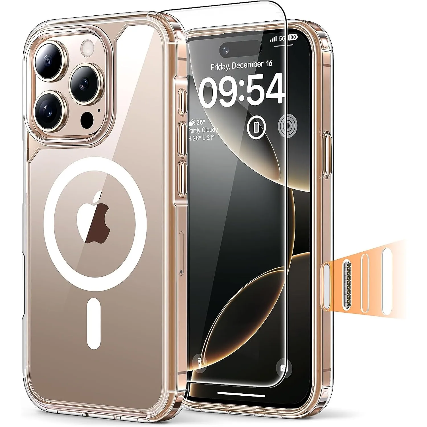 TAURI für iPhone 16 Pro Hülle 6,3" mit Schutzfolie - Durchsichtig