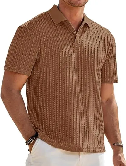 Elegancity Men's Polo Shirts Short Sleeve Plain Knitted Summer Golf Shirt Leisure T Shirts Regular Fit Holiday Polo Shi…