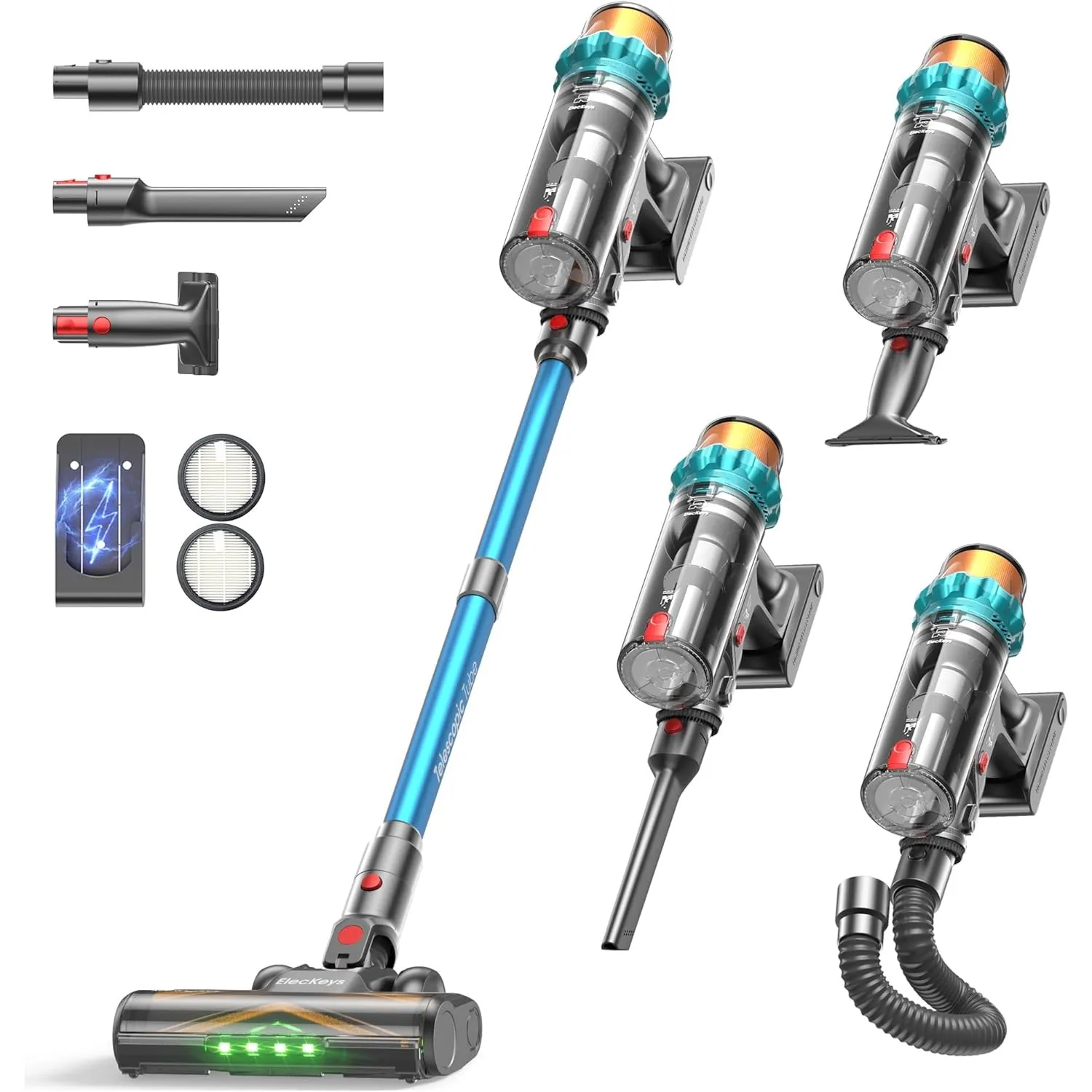 ElecKeys Akku Staubsauger 50000Pa/600W/70Min, Staubsauger Kabellos mit LED Display, 1,8L Akkustaubsauger mit Anti-Tangl…