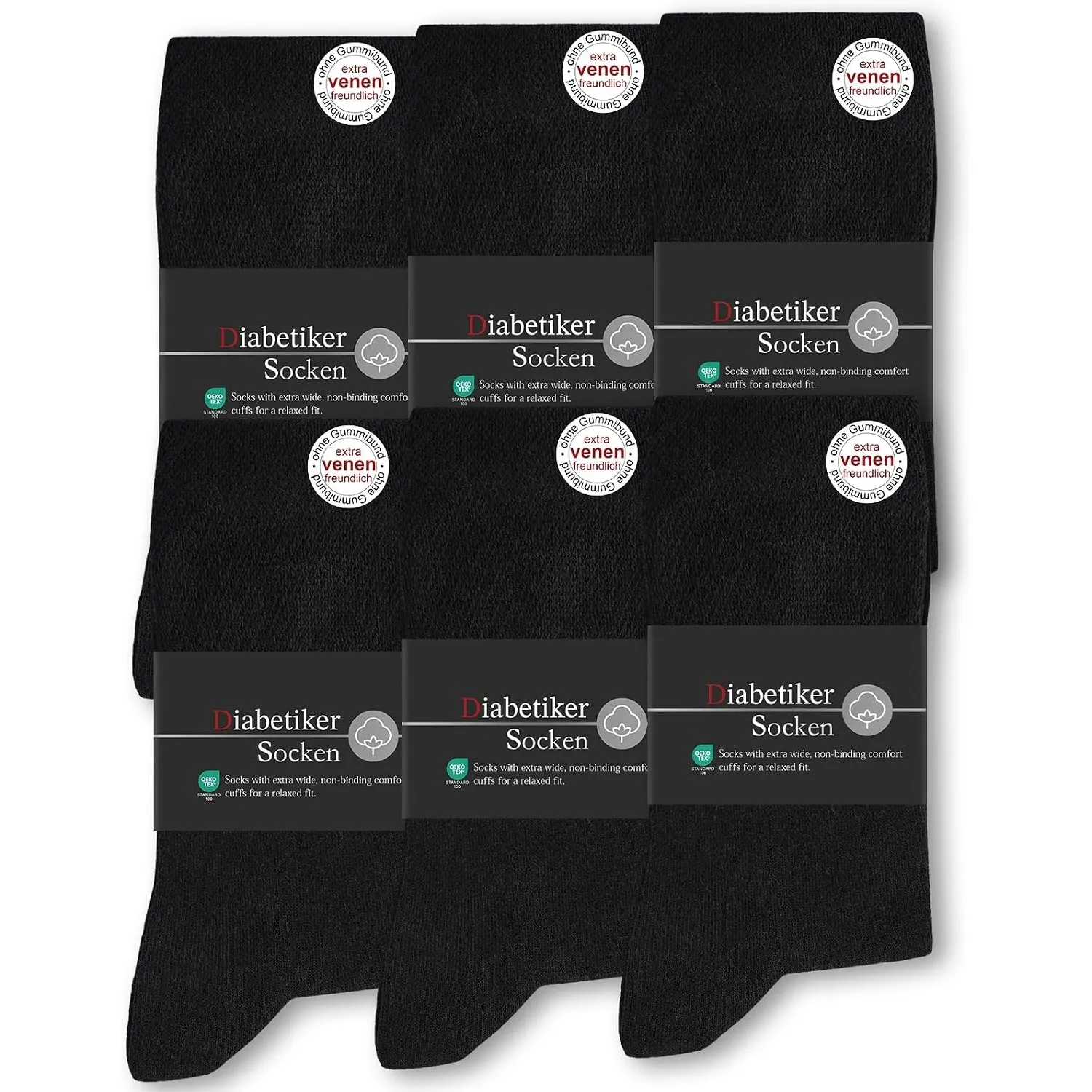 SockWaddles Diabetikersocken für Damen und Herren, 6 Paar, ohne Gummibund | Baumwollsocken aus 97 % Baumwolle mit Komfo…