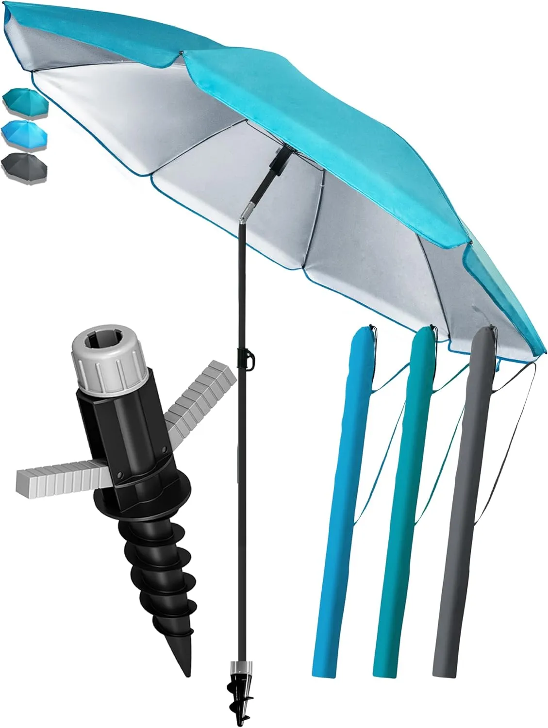4smile SunnyJoy Beach Parasol, Diameter 200 cm, Set of 3, Beach Umbrella with UV Protection 50+, Includes Parasol Prote…