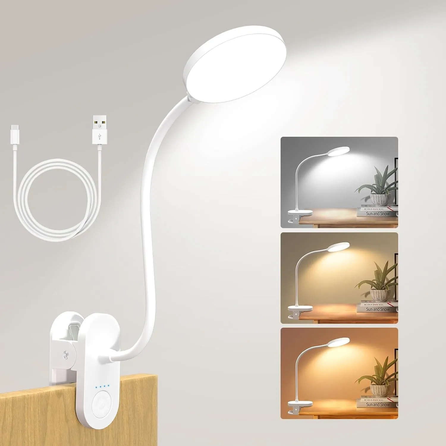 97 LED Akku Leselampe Bett –【3 Farbmodi & 10 Helligkeiten】 2000mAh Klemmlampe mit USB-C, 40cm Flexibler Schwanenhals, B…