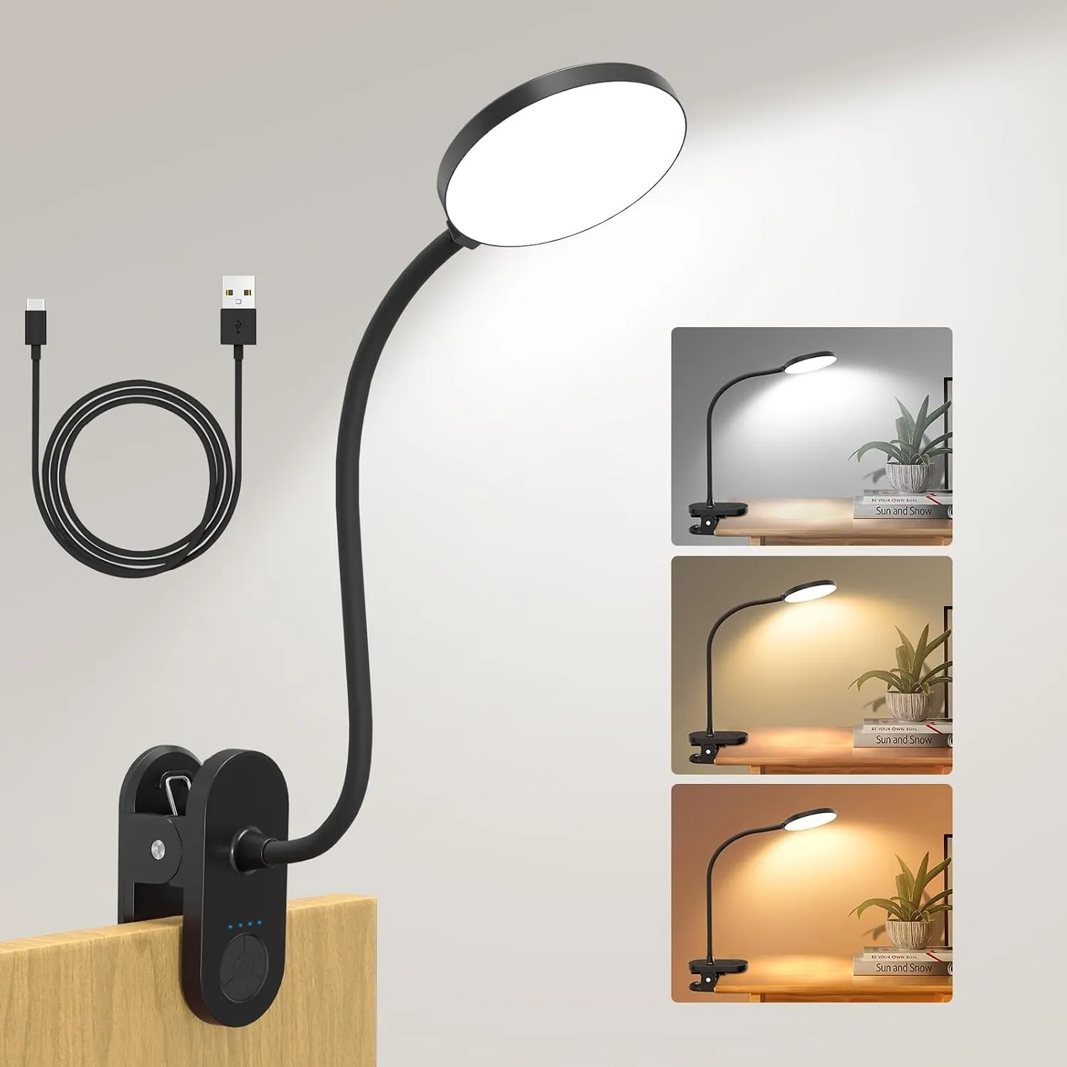 97 LED Akku Leselampe Bett –【3 Farbmodi & 10 Helligkeiten】 2000mAh Klemmlampe mit USB-C, 40cm Flexibler Schwanenhals, B…