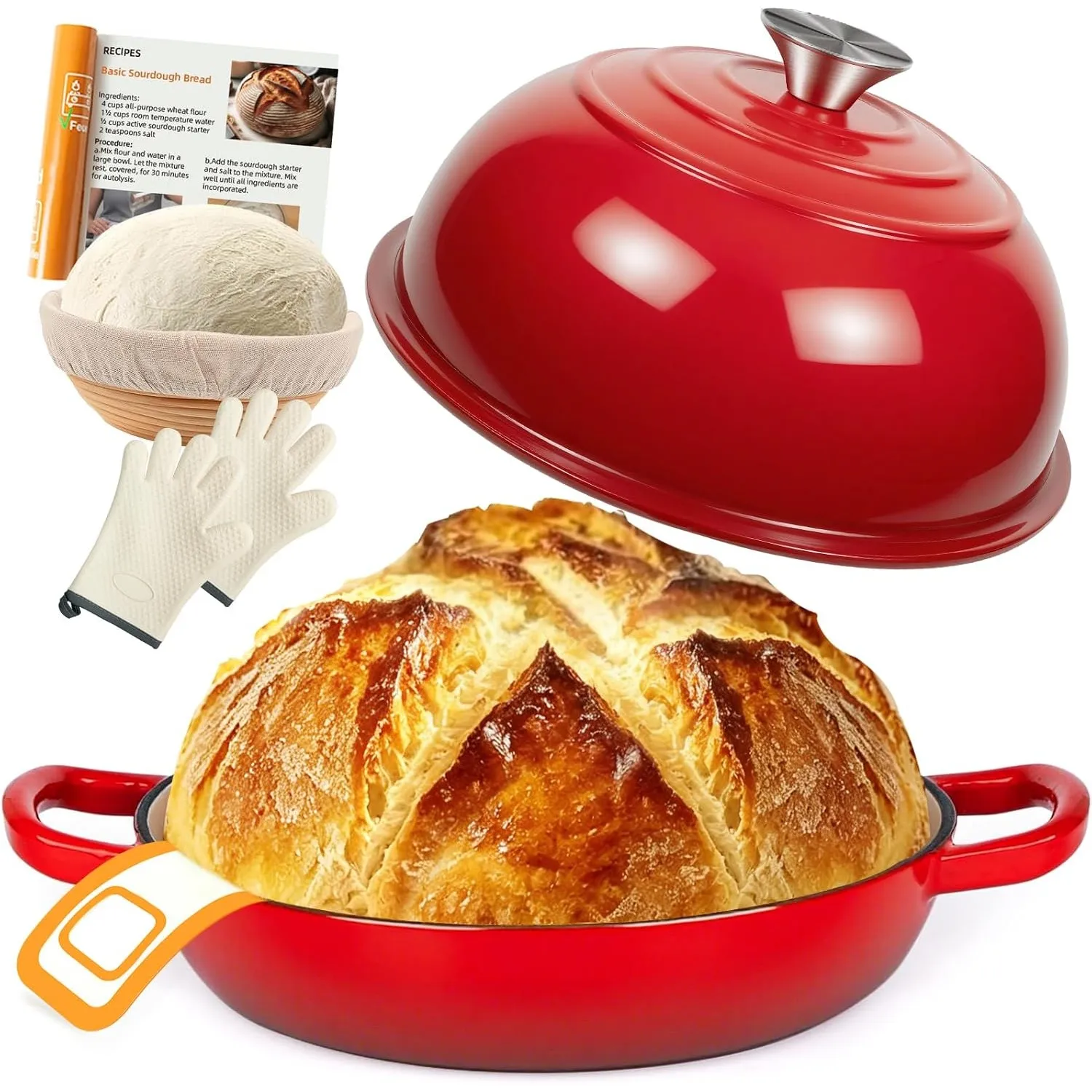 AHJ Gusseisen Topf Brot Backen,5,7L Emaille Dutch Oven für Sauerteig Brot