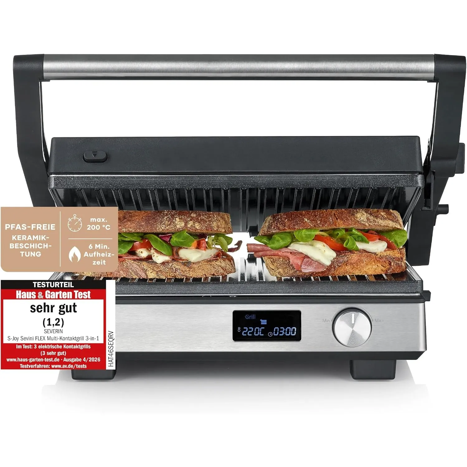 SEVERIN Kontaktgrill SEVINI FLEX, 3-in-1 Multikontaktgrill, hochwertige Keramikbeschichtung, XL-Grillfläche, spülmaschi…
