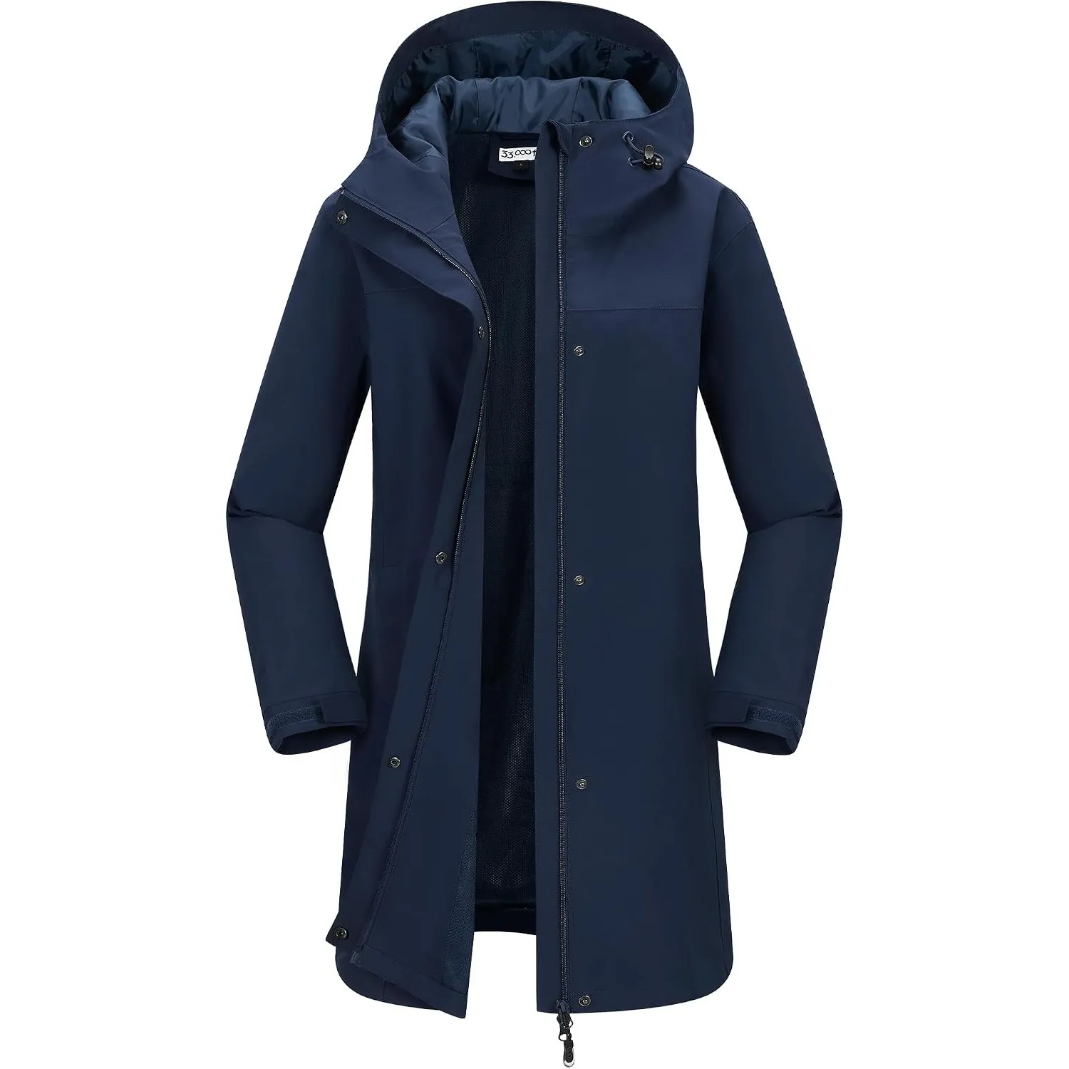 33,000ft Damen Regenjacke Lange Windbreaker Softshelljacke mit Kapuze