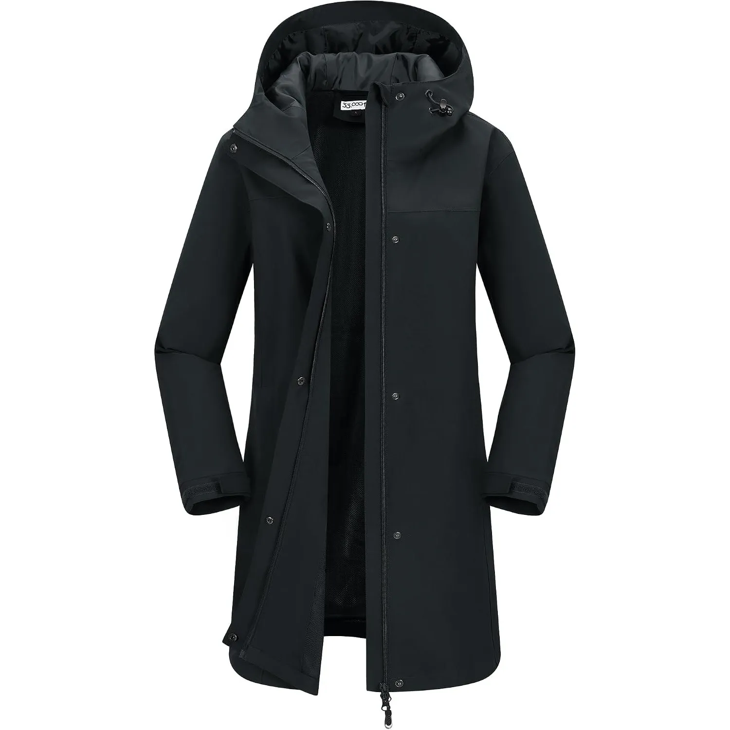 33,000ft Damen Regenjacke Lange Windbreaker Softshelljacke mit Kapuze