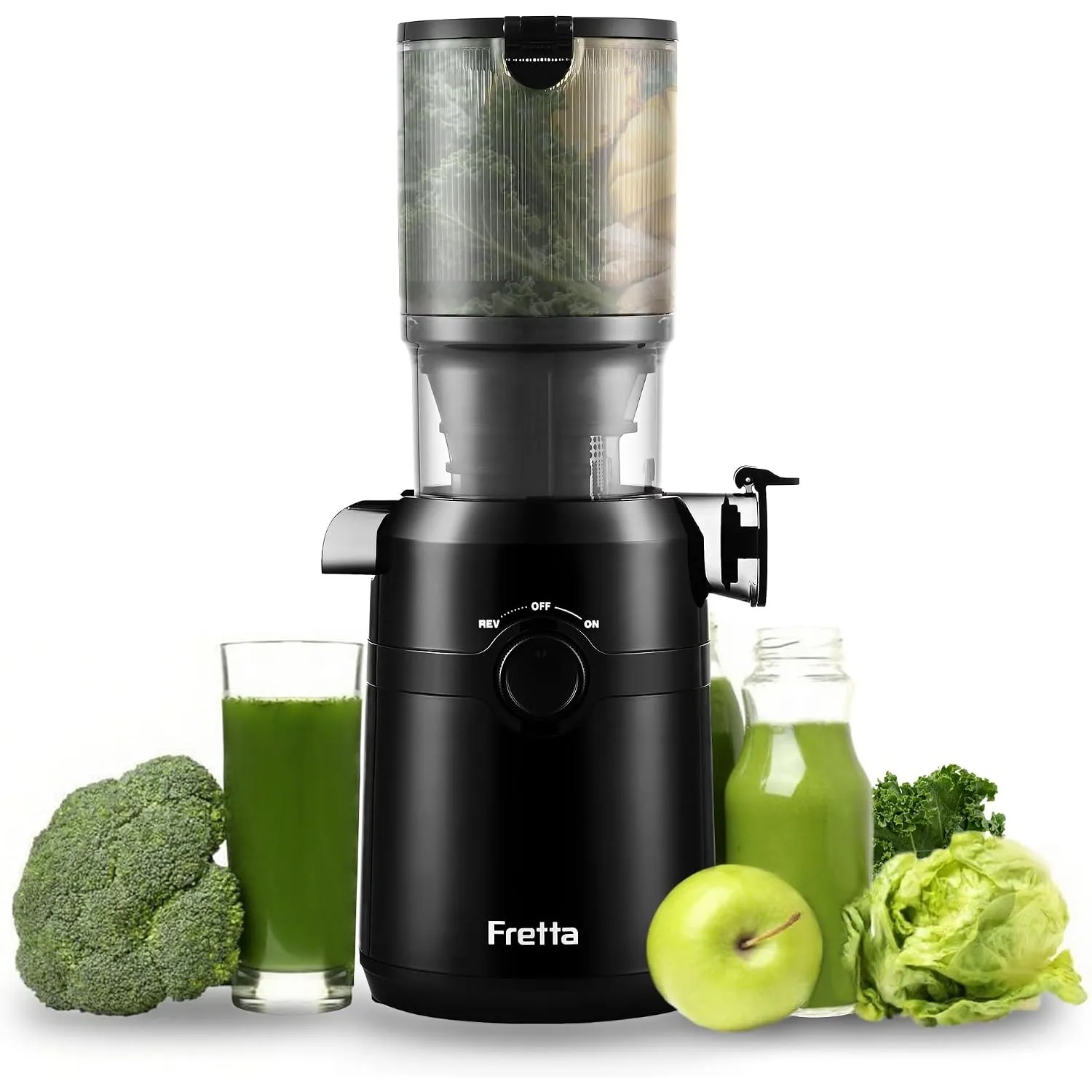 Fretta Entsafter,Slow Juicer mit 108MM Breite und Größere Fütterungsröhre,Füllvolumen für ganze Gemüse und Obst,BPA-fre…