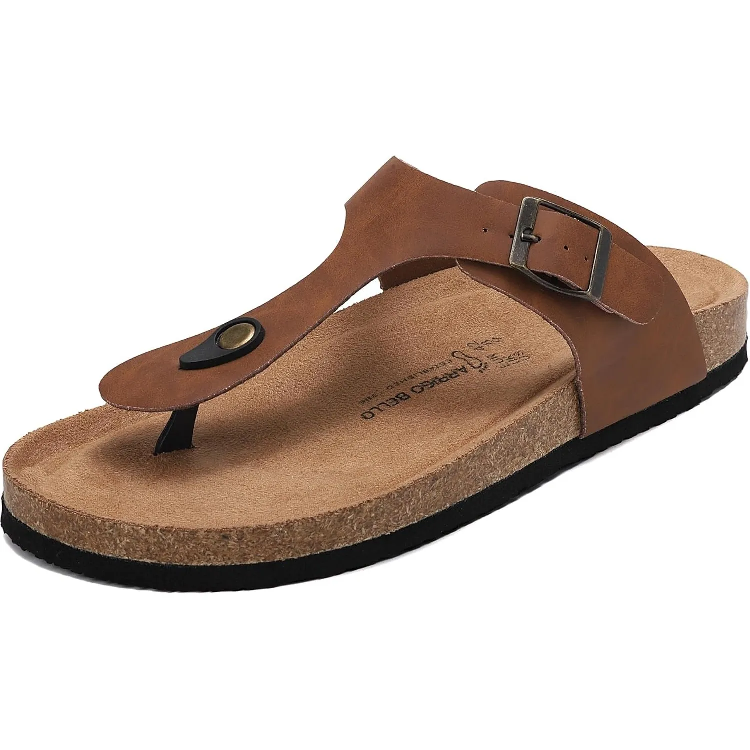 ARRIGO BELLO Herren Damen Zehentrenner Pantoletten Natur Kork Leder Flip Flops Leicht Rutschfest Sommer Slip On Flach S…