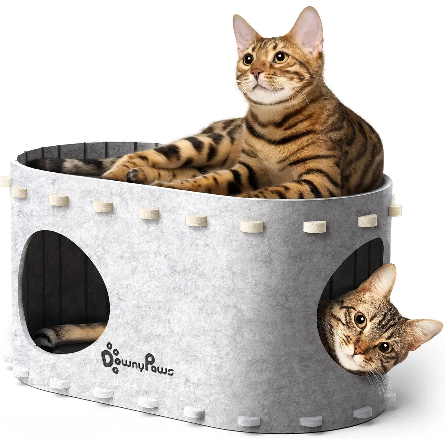 DownyPaws Katzenhöhle Filz, Katzenhaus aus Filz, Katzenbett, Katzenhöhle für Katzen, 58 x 33 x 30cm, Peek-a-Boo zum Spi…