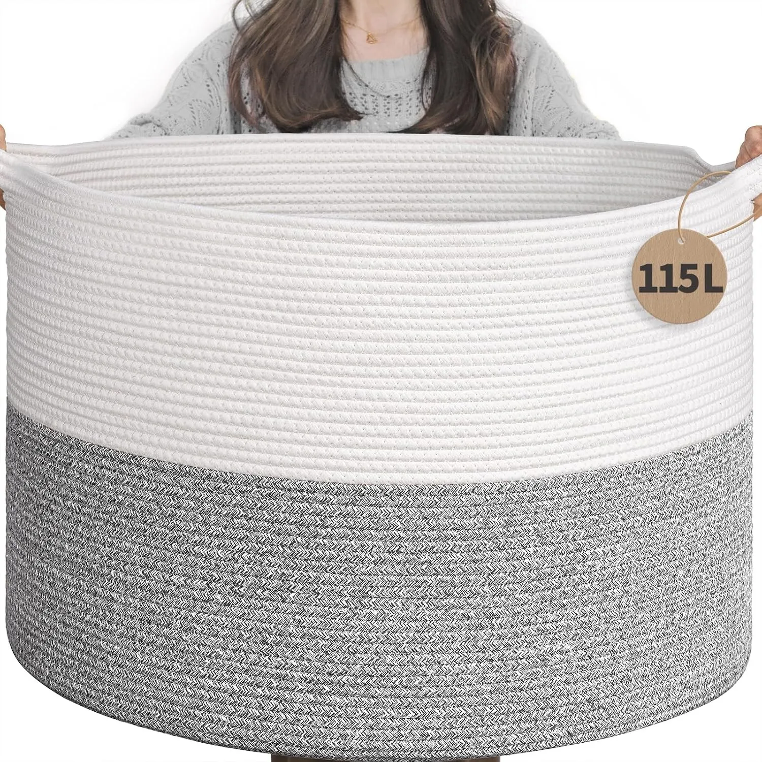 TIMEYARD Deckenkorb aus Baumwollseil, 115 L, Grau