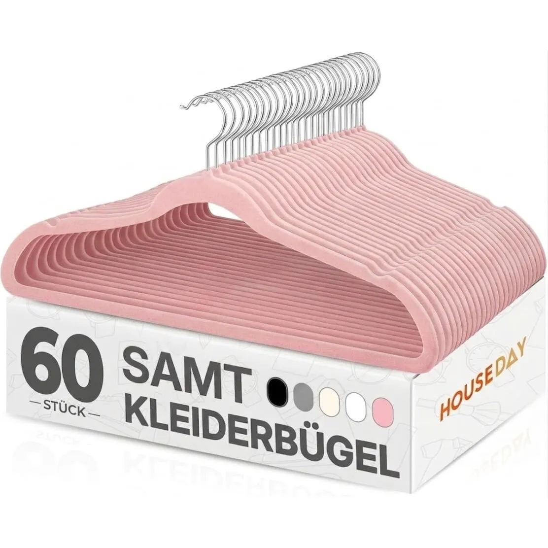 HOUSE DAY Kleiderbügel Samt 60 Stück, Kleiderbügel Platzsparend, Rosa