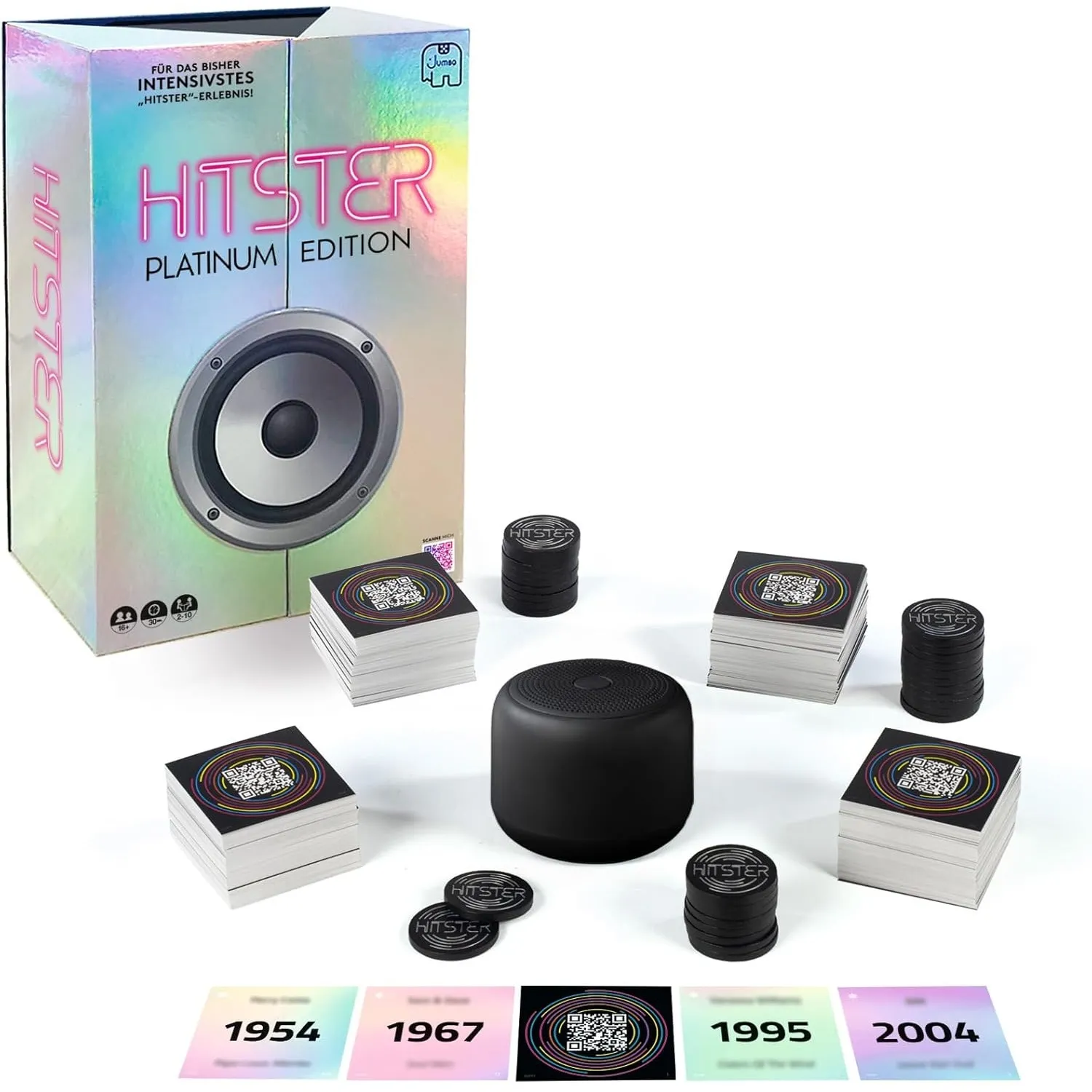 Hitster Platin-Edition – Musik-Partyspiel mit 500 Songs aus Pop, Rock, Hip-Hop, Dance & mehr, inkl. Lautsprecher