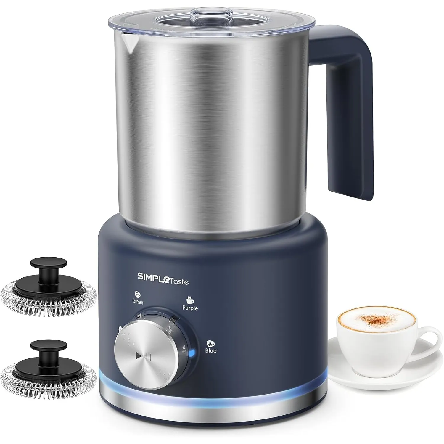 SIMPLETASTE Milchaufschäumer Elektrisch 4-in-1, 250-500 ML Heißer & kalter Milchschaum， 600 W Spülmaschinengeeigneter M…