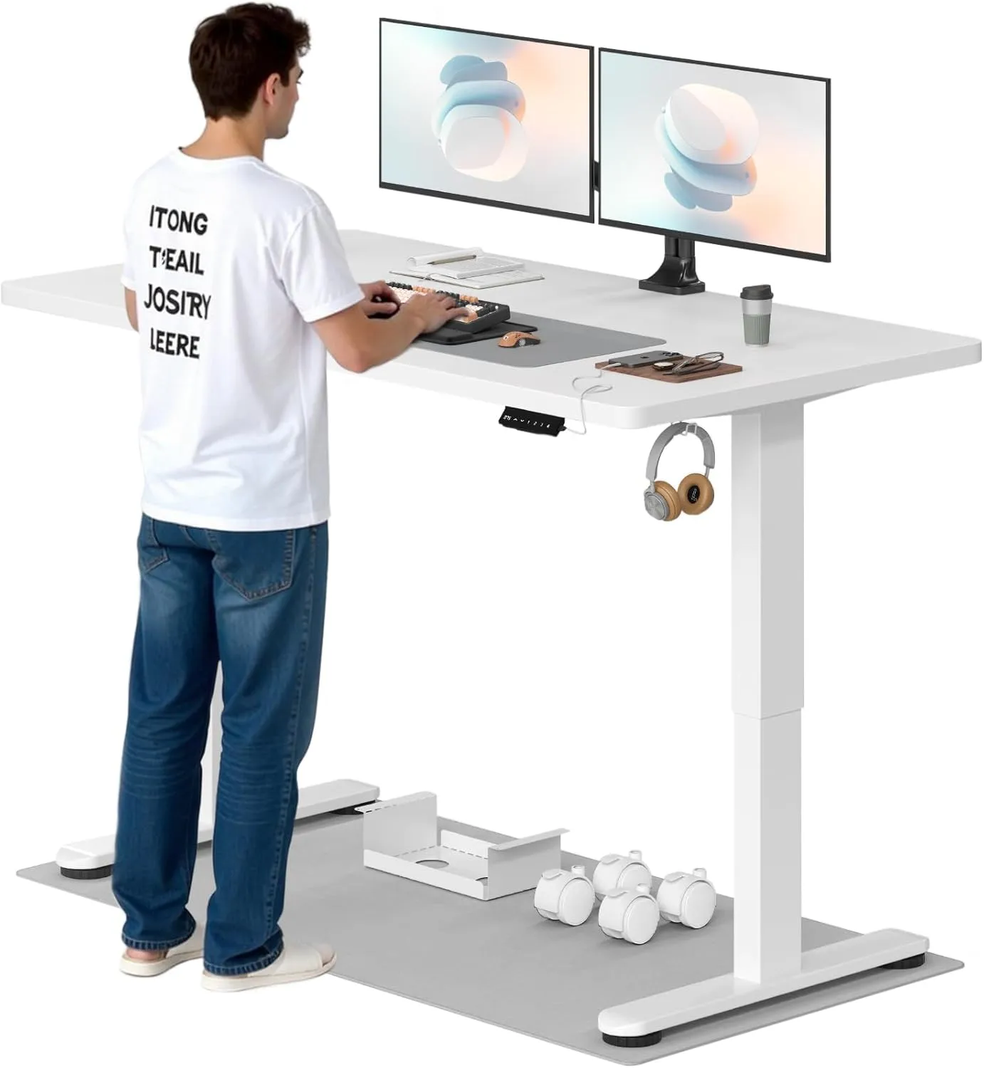 TRIUMPHKEY Höhenverstellbarer Schreibtisch, 160x80cm, Elektrisch Stehschreibtisch mit Dualmotor, Touchscreen,USB-A & Ka…
