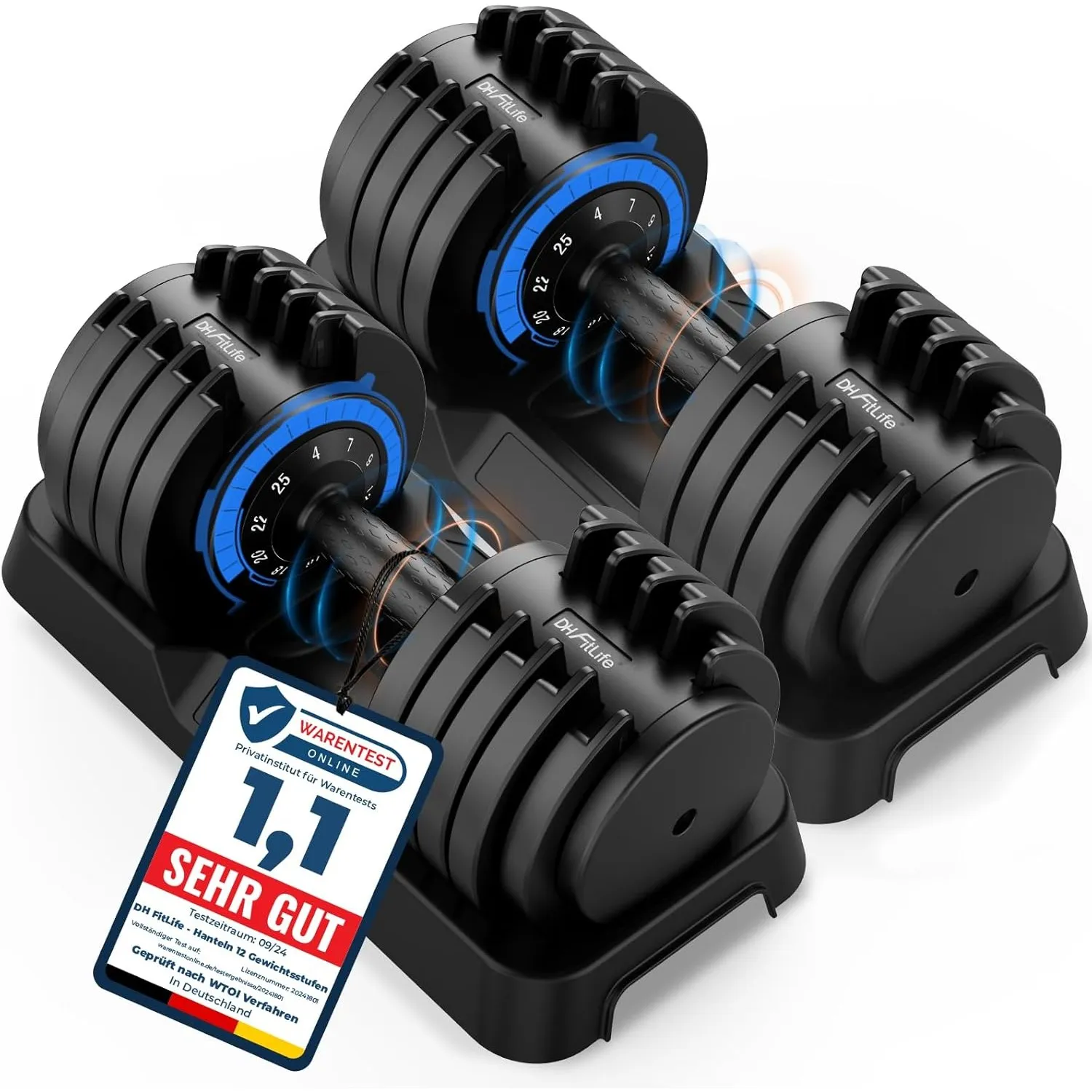 DH FitLife 12kg/25kg verstellbare Hanteln Set, 10 Stufen Kurzhanteln