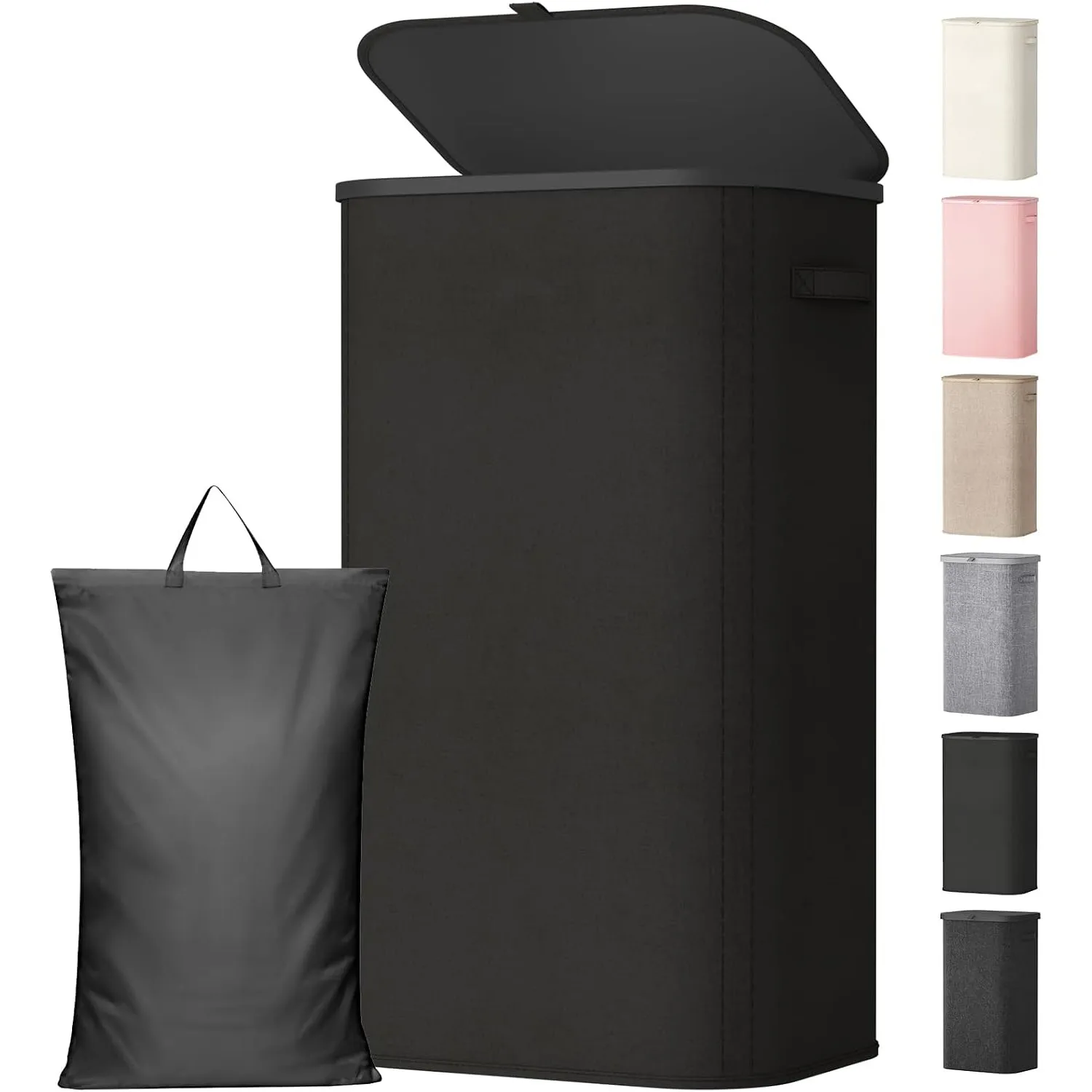 Lifewit 105L Wäschekorb mit Deckel, faltbarer Wäschesammler, Schwarz