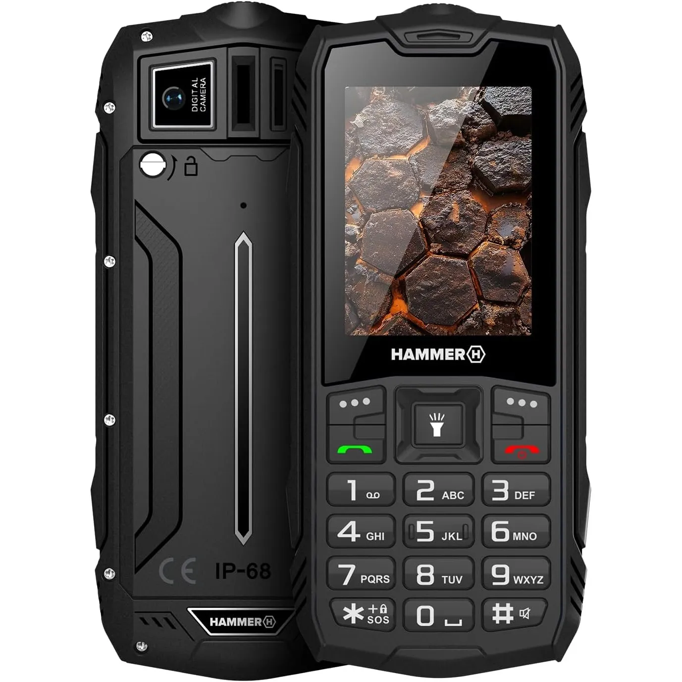 Hammer H Rock LTE Outdoor Handy ohne Vertrag, 3000mAh Akku, 64 GB, 2,4" IPS Display, große Tasten, SOS-Taste, Taschenla…