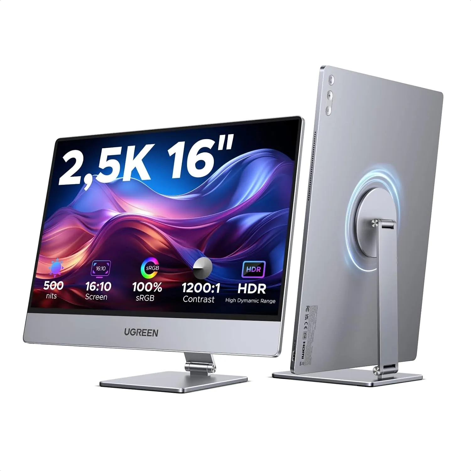 UGREEN 2,5K Portable Monitor 16 Zoll, Tragbarer Monitor IPS 2560×1600@165Hz