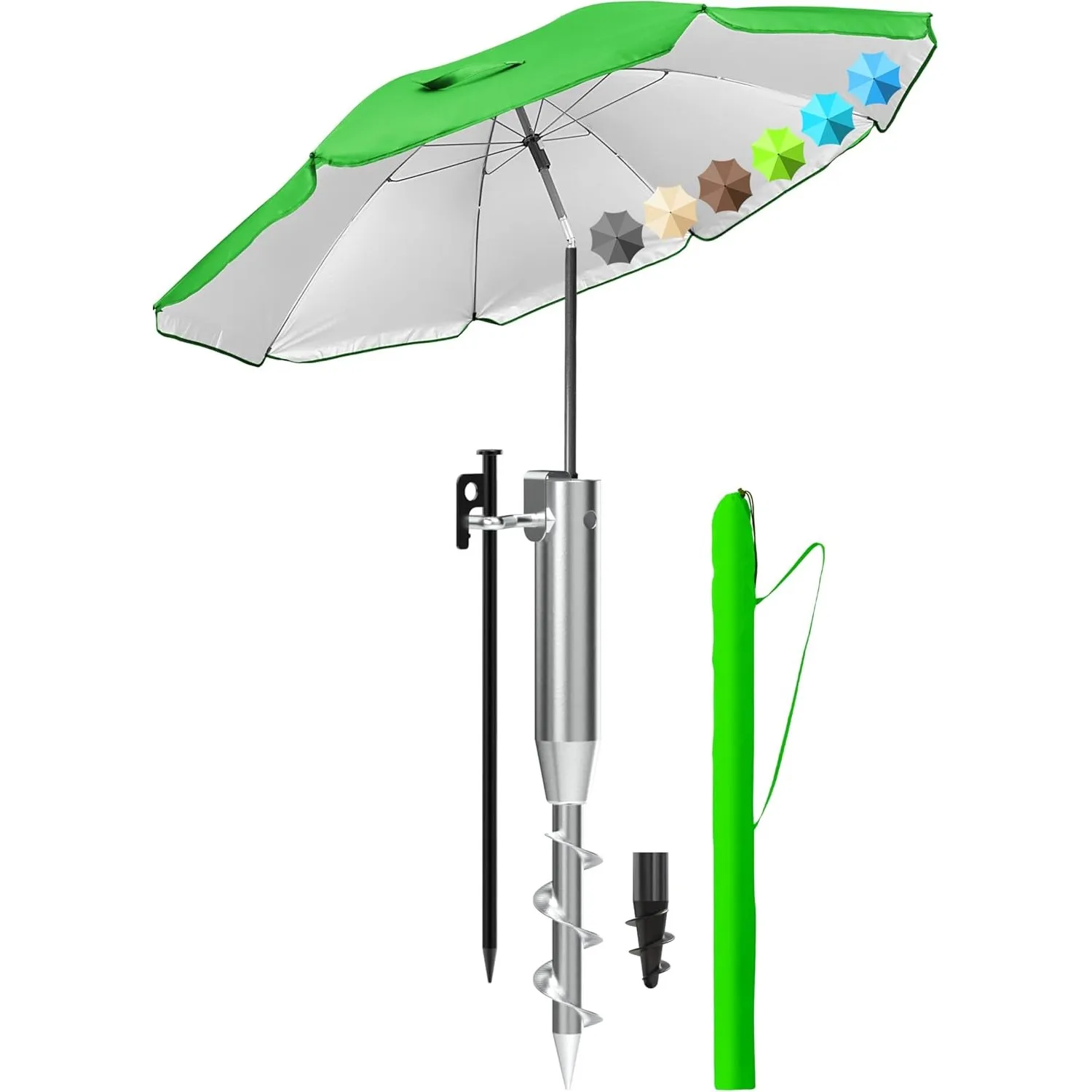 4smile Sonnenschirm Strand 3er Set in Grün, Ø 180 cm Strandschirm Windfest Stabil mit Eindrehbodenhülse, Sonnenschutz S…