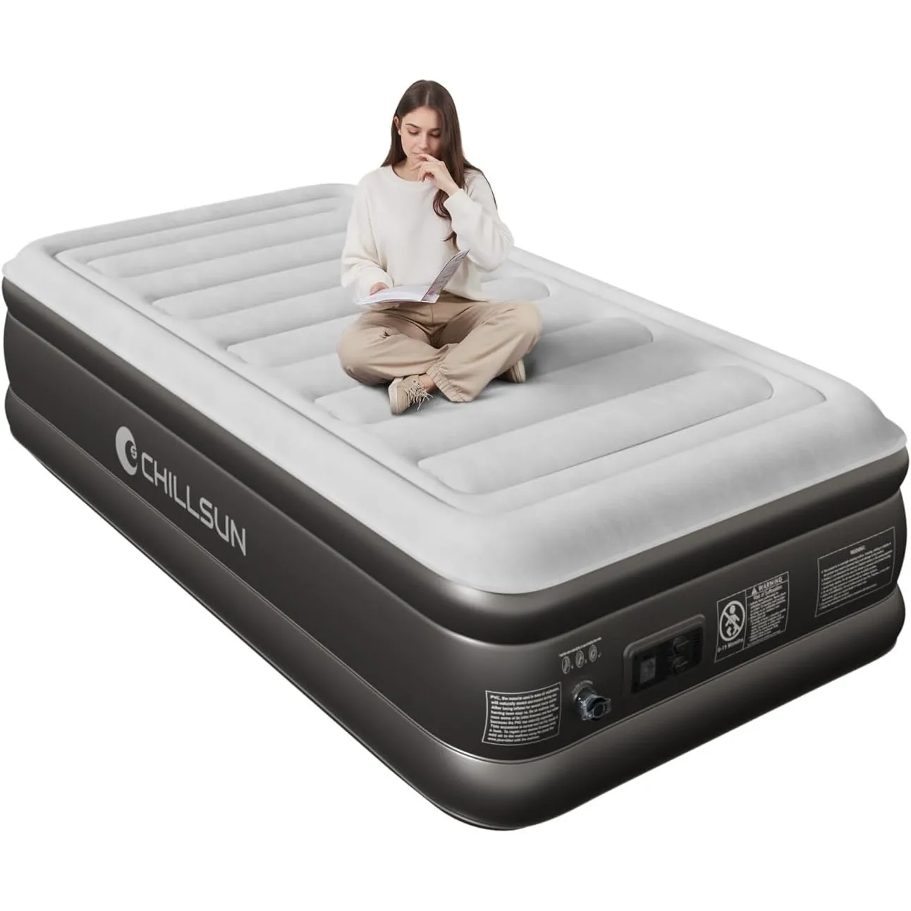 CHILLSUN Luftbett, Luftmatratze 1Personen 190x100x46 cm, Aufblasbare Matratze mit Elektrischer Pumpe, Extra Dicke wasse…