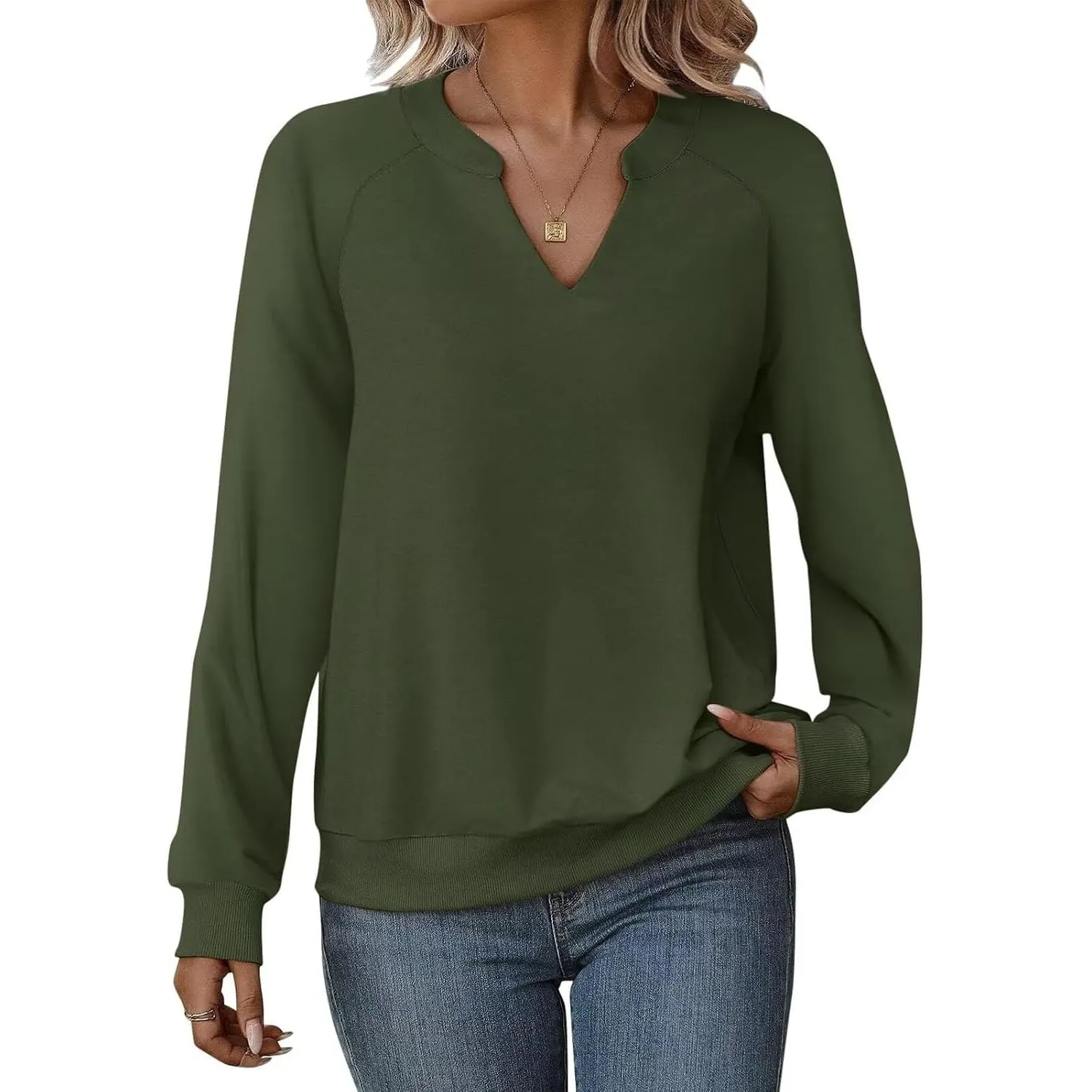 Cuptacc Pullover Damen Langarmshirt V-Ausschnitt Oberteile
