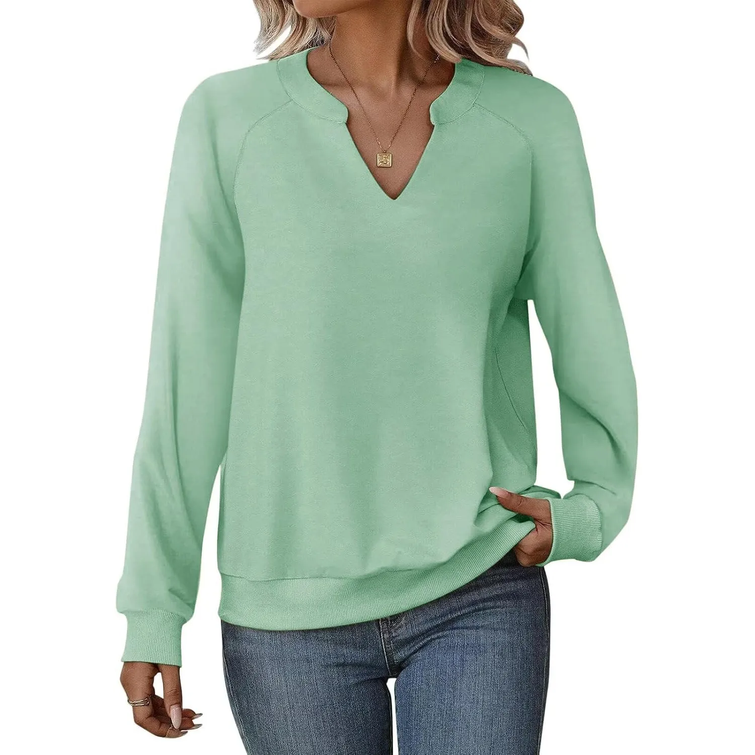 Cuptacc Pullover Damen Langarmshirt V-Ausschnitt Oberteile