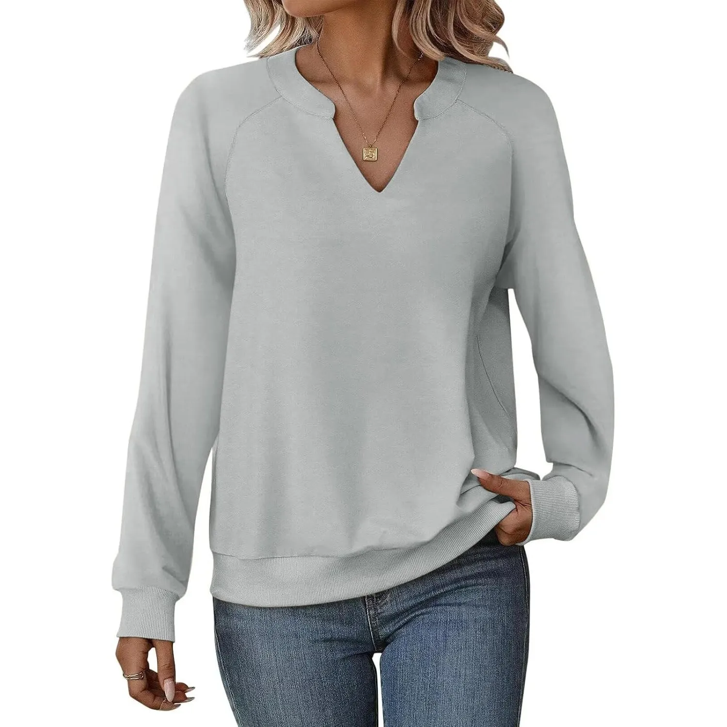Cuptacc Pullover Damen Langarmshirt V-Ausschnitt Oberteile