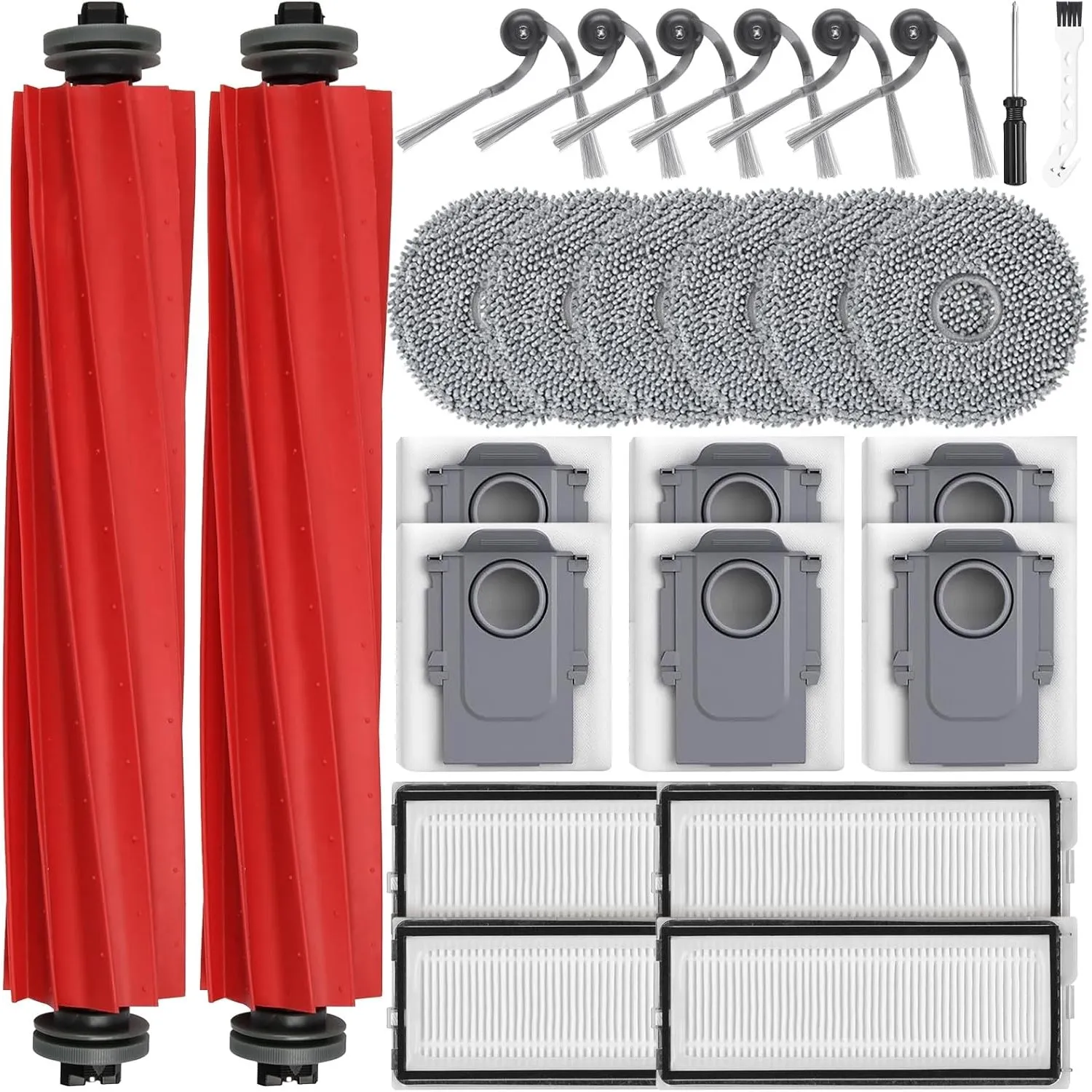 26 Stück Zubehör für Roborock QV 35A / QV 35S/Qrevo S Pro/QR598 Saugroboter | Mit 2 Hauptbürsten, 6 Staubbeutel, 6 Wisc…