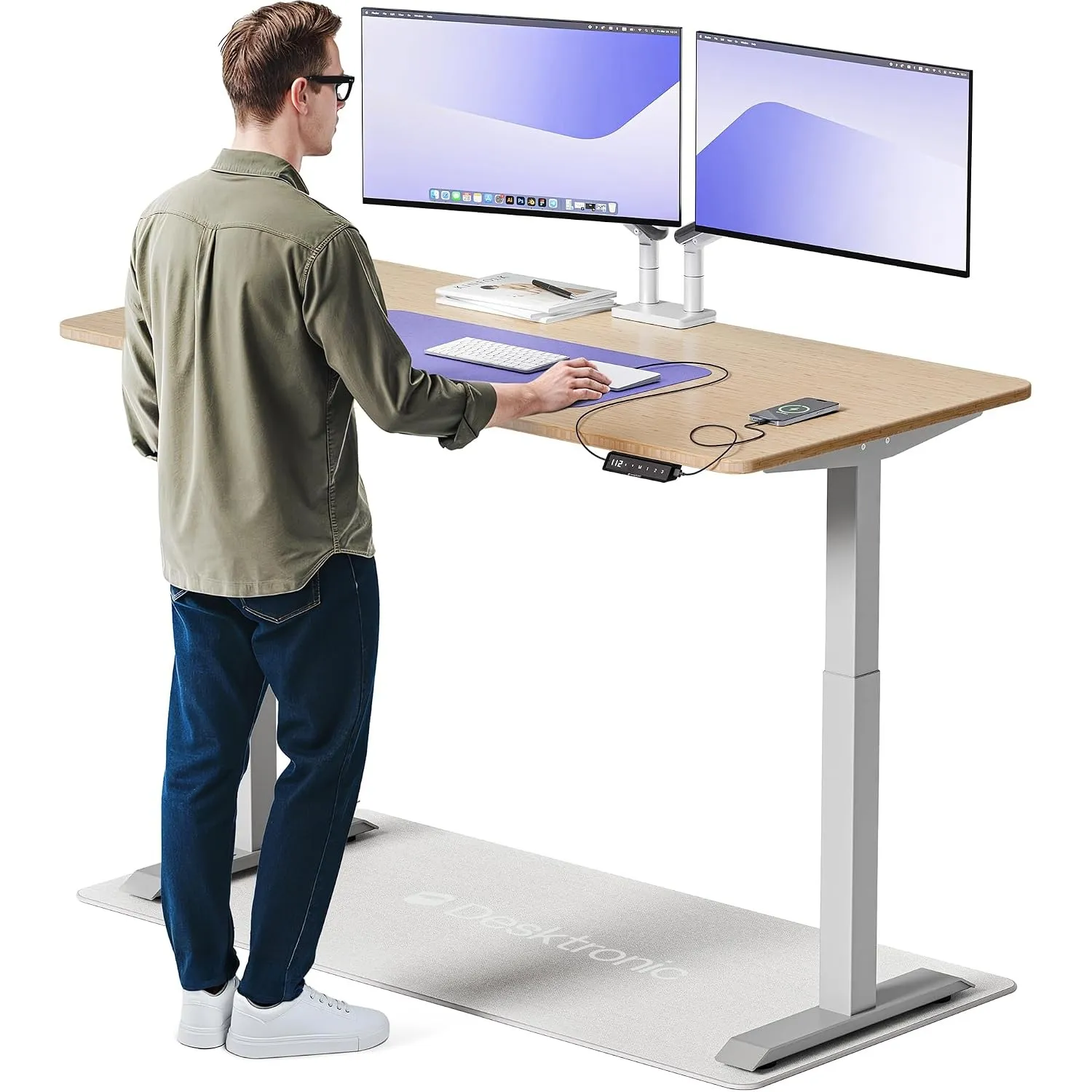 Desktronic HomeOne – Elektrisch höhenverstellbarer Schreibtisch aus Bambus, 160 × 80 cm, mit Touchscreen-Steuerung & in…