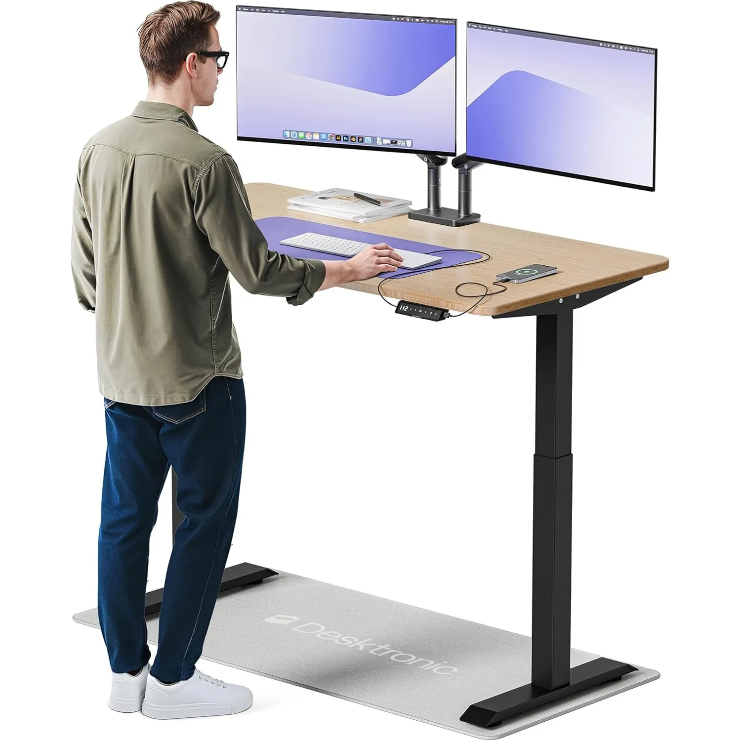 Desktronic HomeOne – Elektrisch höhenverstellbarer Schreibtisch aus Bambus, 160 × 80 cm, mit Touchscreen-Steuerung & in…
