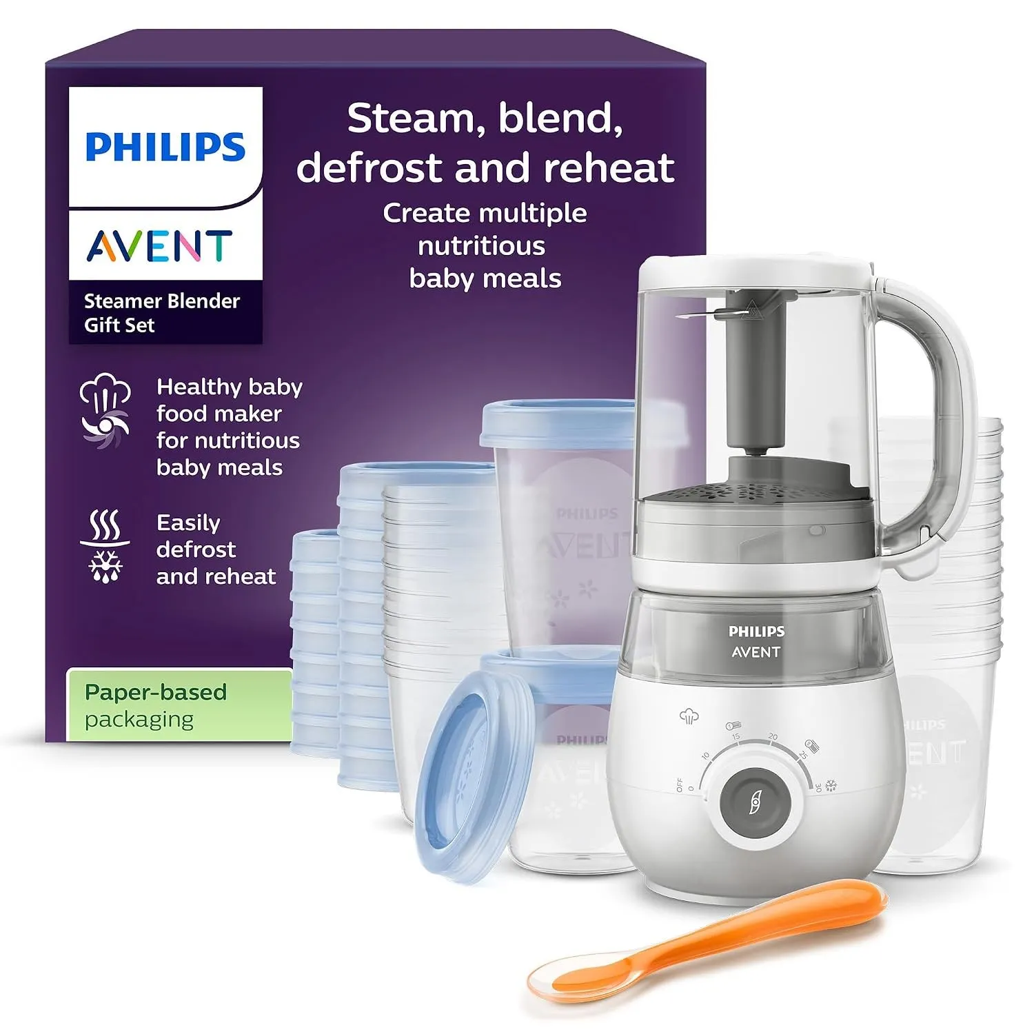 Philips Avent Geschenkset mit Dampfgarer und Mixer – 4-in-1-Babynahrungszubereiter, Dampfgaren, Mixen, Entfrosten und A…