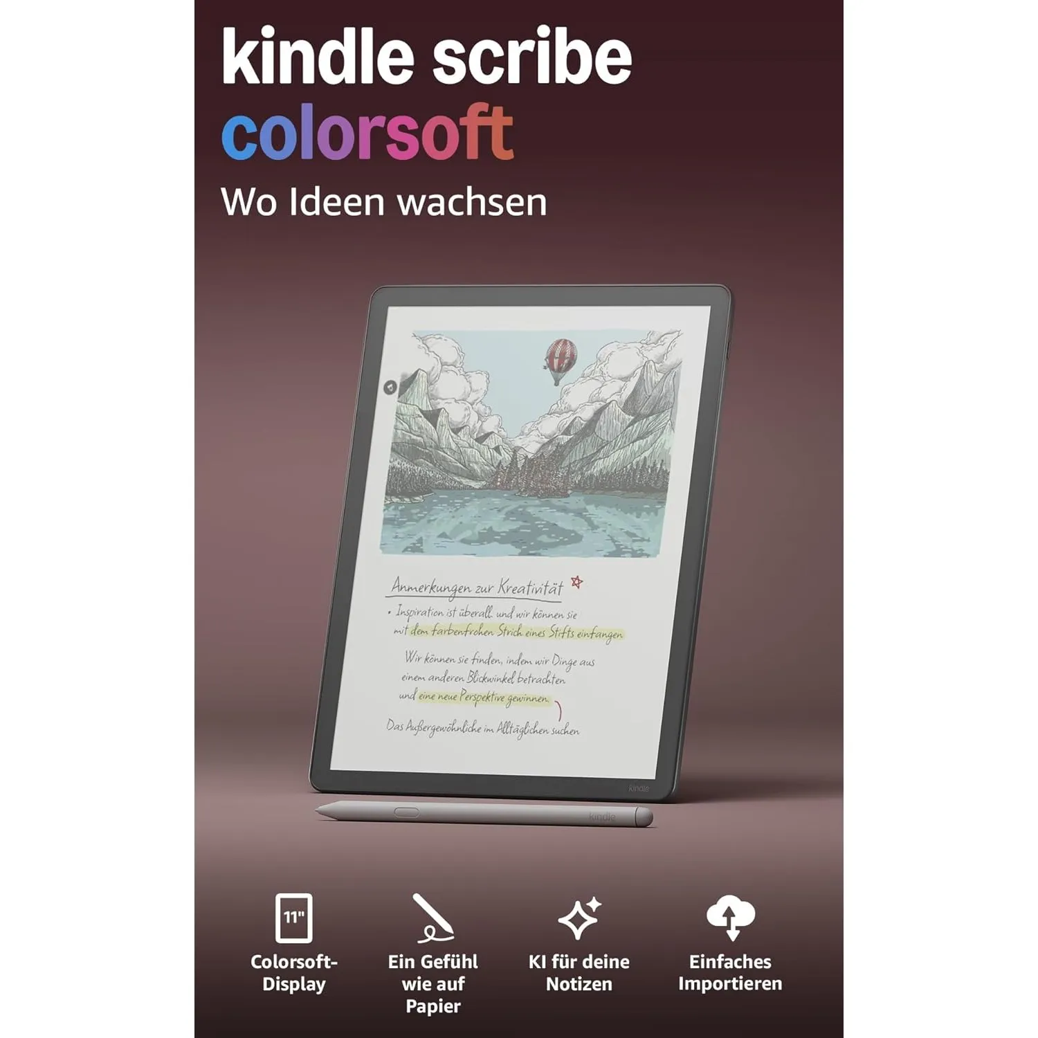 Amazon Kindle Scribe Colorsoft 32 GB (neueste Generation) – 11-Zoll-Farbdisplay mit Frontlicht – Dünn, leicht, leistung…