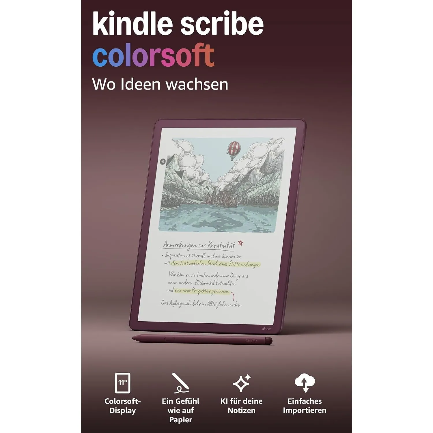 Amazon Kindle Scribe Colorsoft 64 GB (neueste Generation) – 11-Zoll-Farbdisplay mit Frontlicht – Dünn, leicht, leistung…