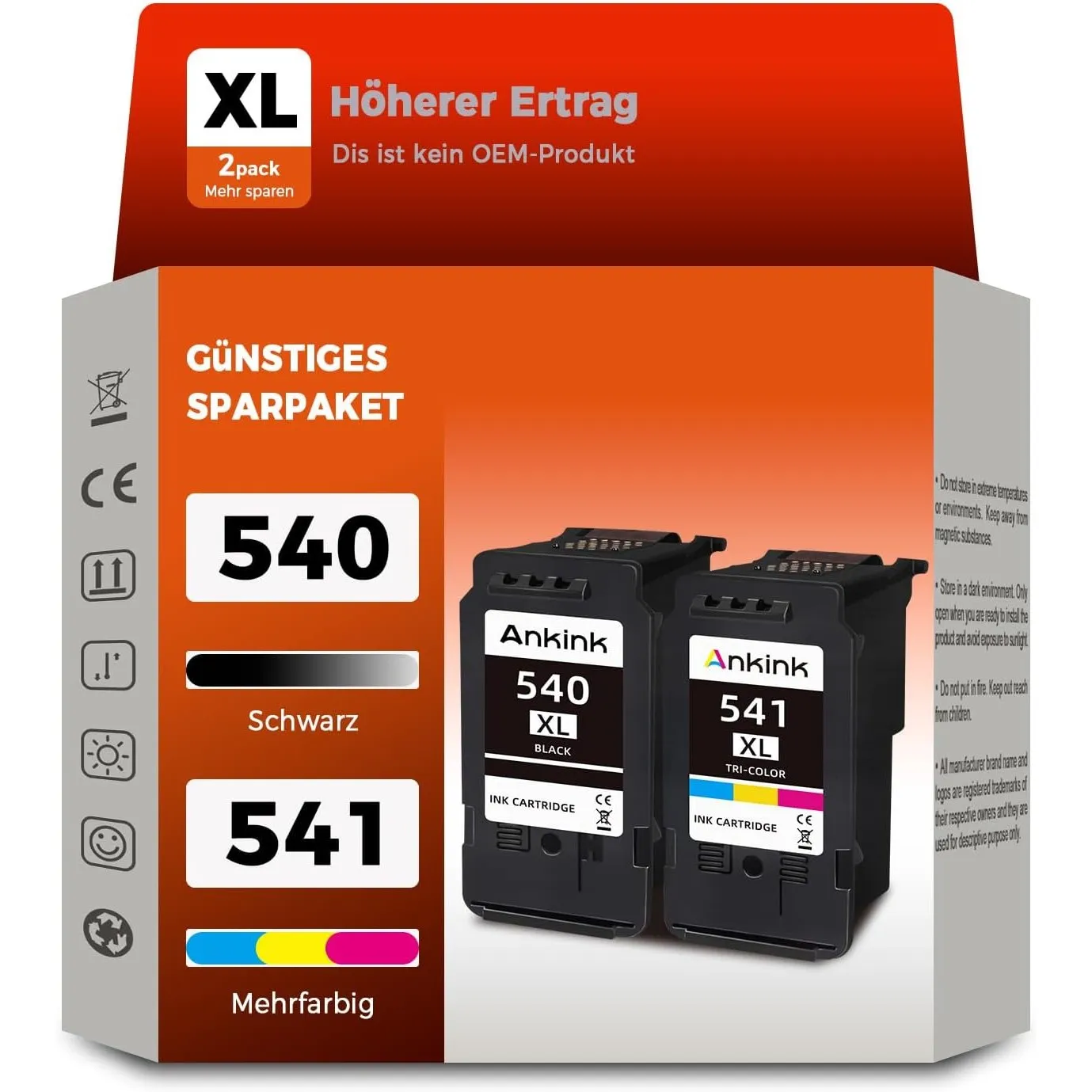 ANKINK Kompatibel Tintenpatrone Druckerpatronen als Ersatz für Canon PG 540XL CL 541XL PG540 CL541 Patrone 540 541 XL f…