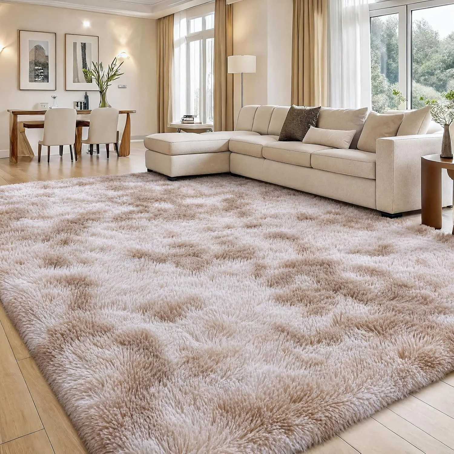 smiry Hochflor Teppich Wohnzimmer, 200x280cm, Beige