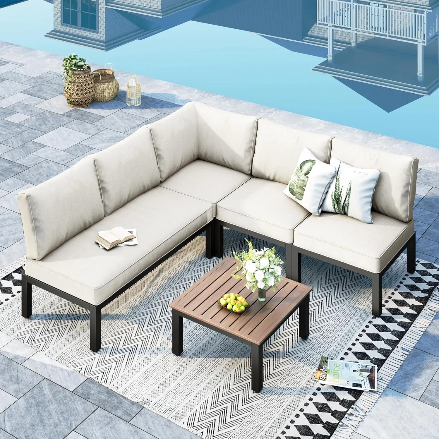 MFSTUDIO Gartenmöbel Set, Lounge Möbel Outdoor, Terassenmöbel mit Abnehmbarem Kissen, Outdoor Sitzgruppe Set mit Einzel…