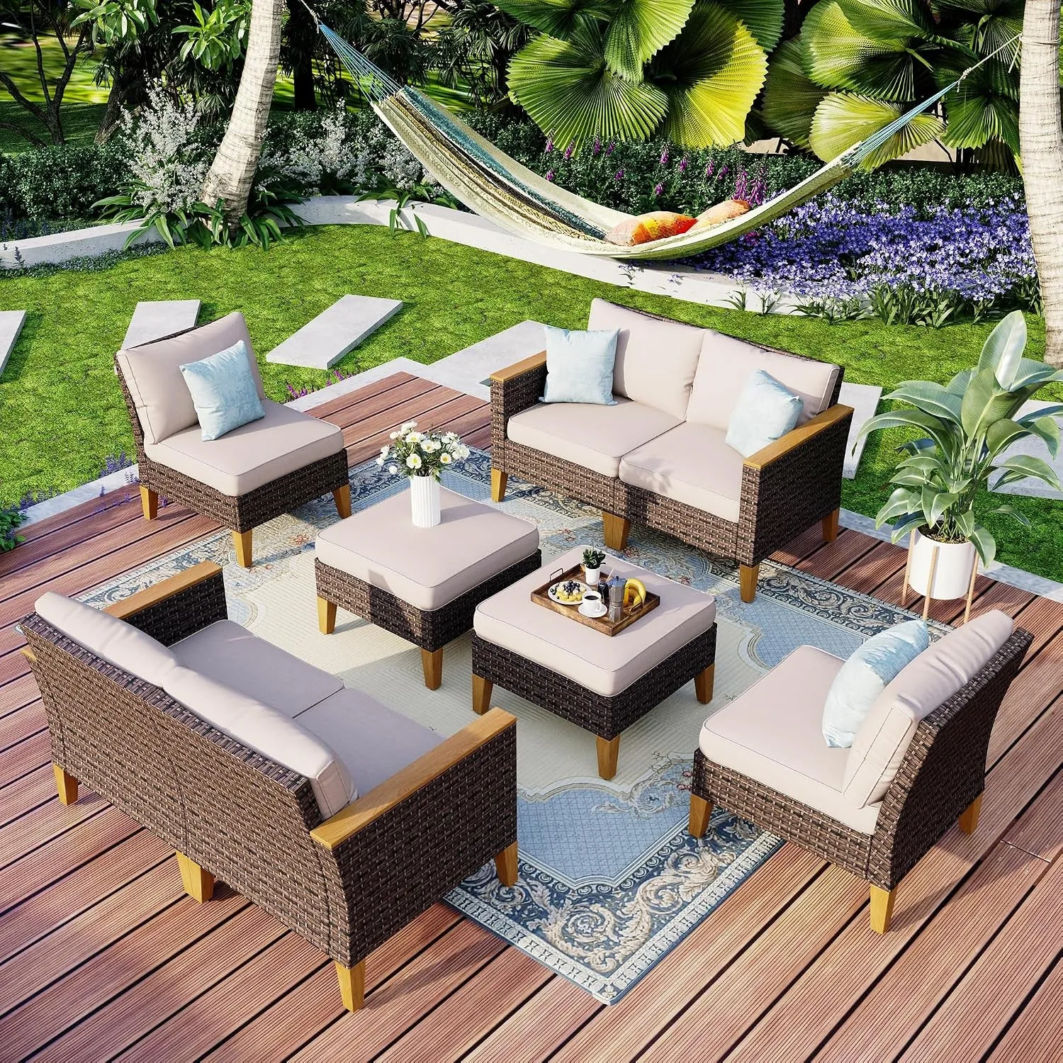 MFSTUDIO Polyrattan Gartenmöbel, Gartenlounge Outdoor, Wetterfest | Aktualisierte Rippen, 20% Dicker als Andere, Cushio…