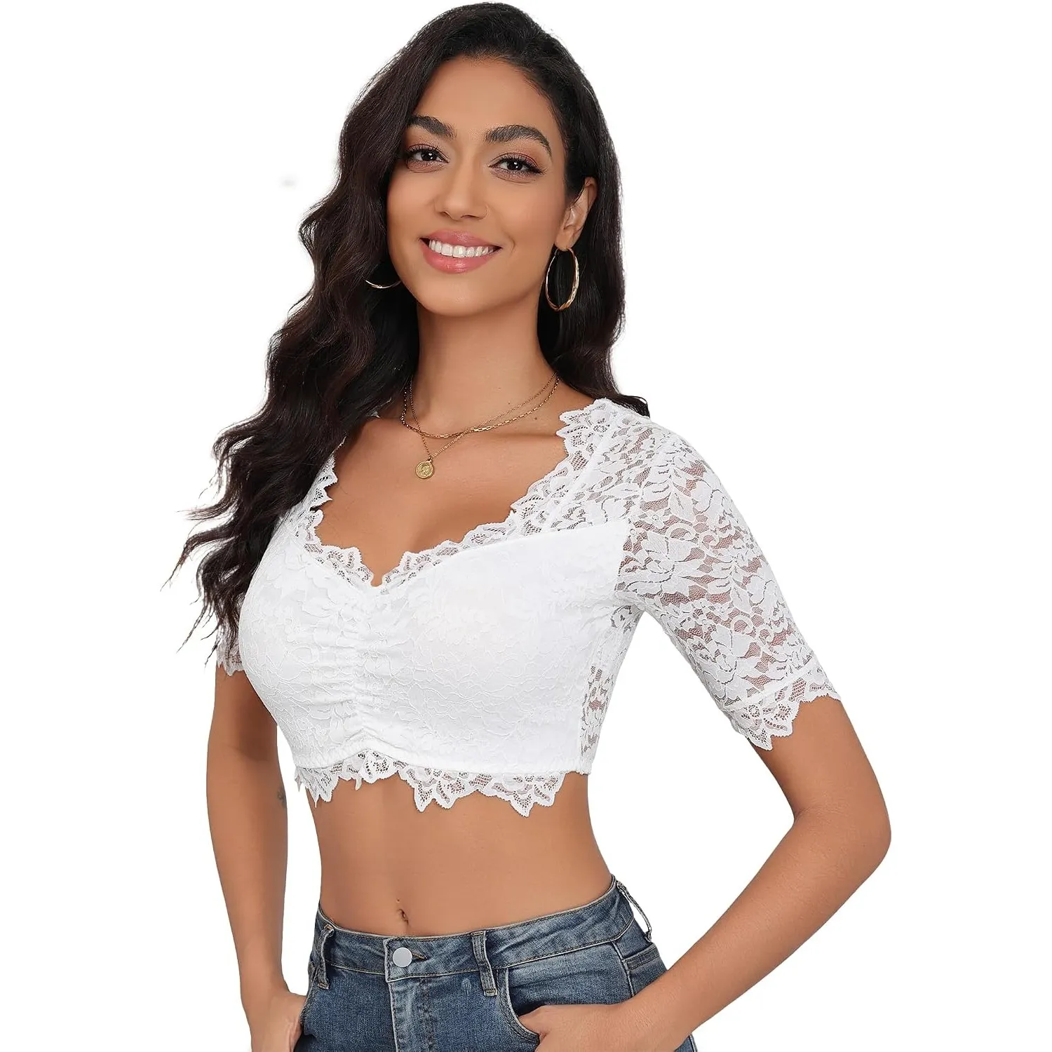 Hotouch Dirndlbluse Damen Spitze Dirndl Bluse Spitzenbluse für Oktoberfest