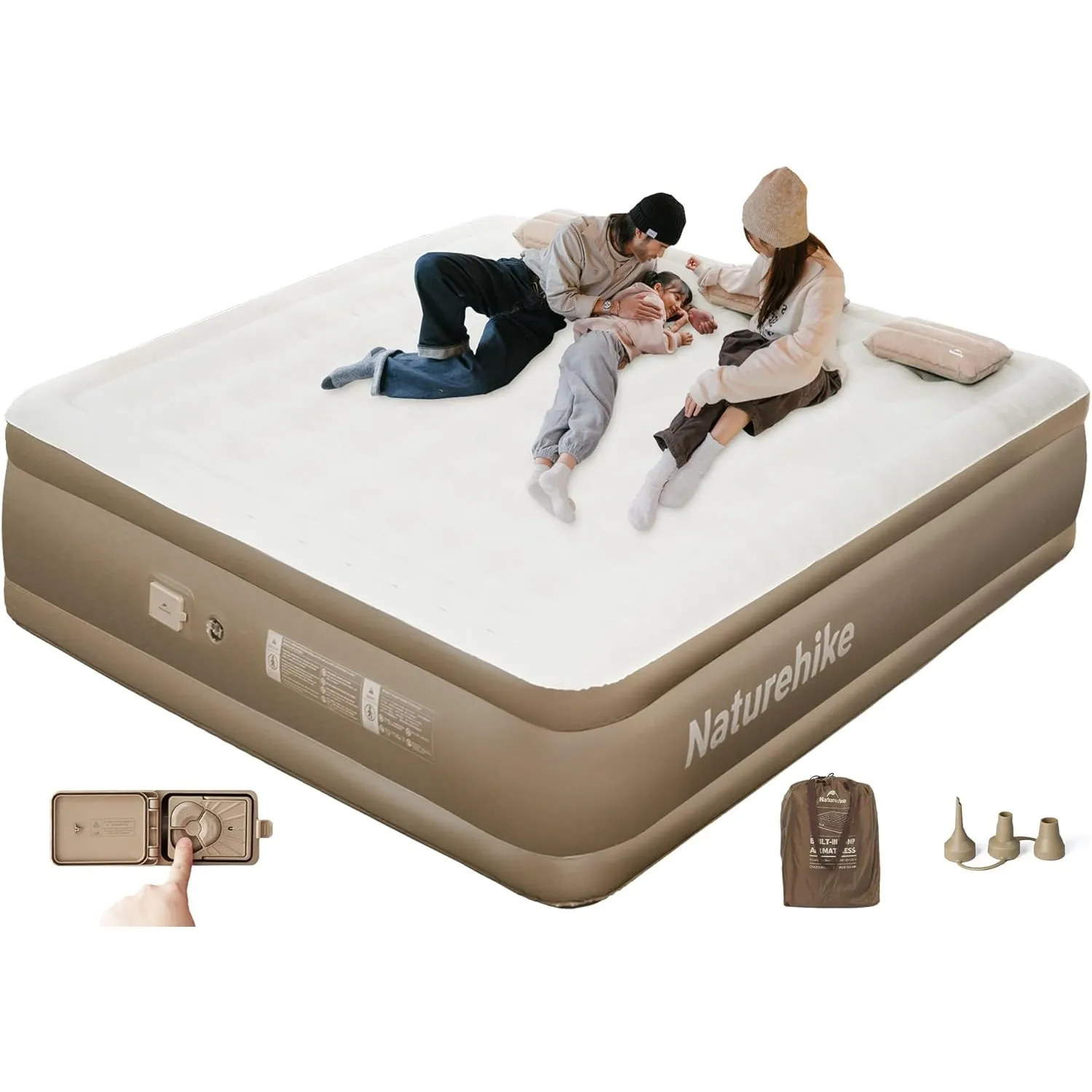 Naturehike Luftmatratze 3 Personen Selbstaufblasend mit Akkupumpe - Aufblasbares Gästebett 200x180x45cm für Camping & Z…