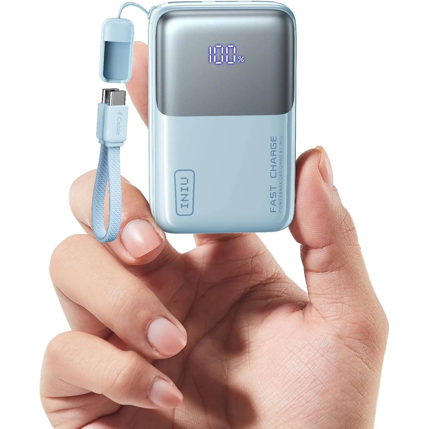 INIU Ultra Mini Powerbank, 10000mAh 45W Schnellladen mit USB C Kabel