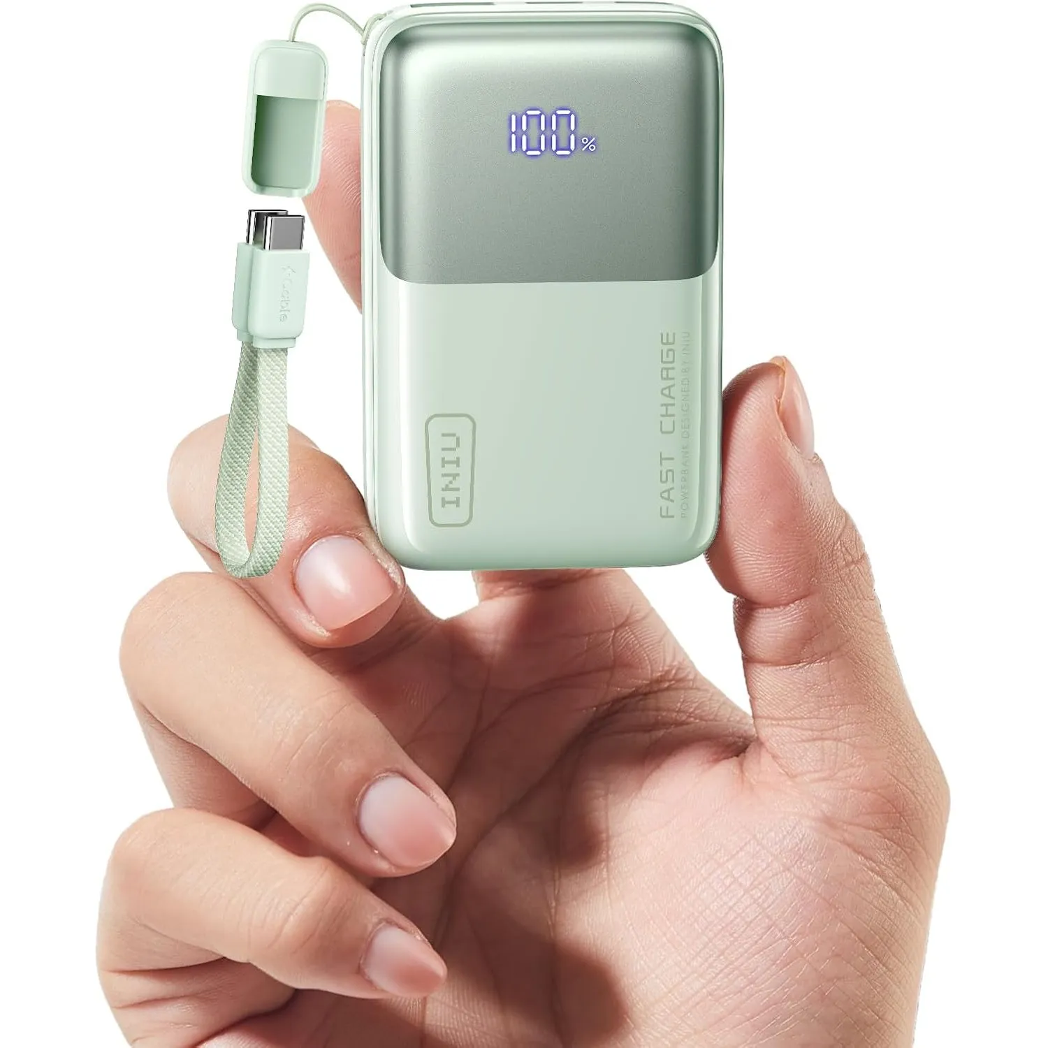 INIU Ultra Mini Powerbank, 10000mAh 45W Schnellladen mit USB C Kabel