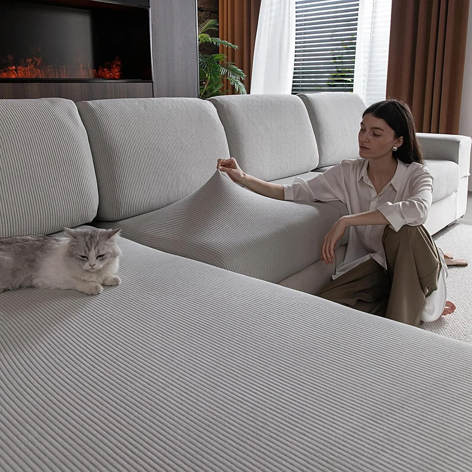 OHSIO Stretch Sofa Überzug - Rutschfester Sofa Sitzkissenbezug