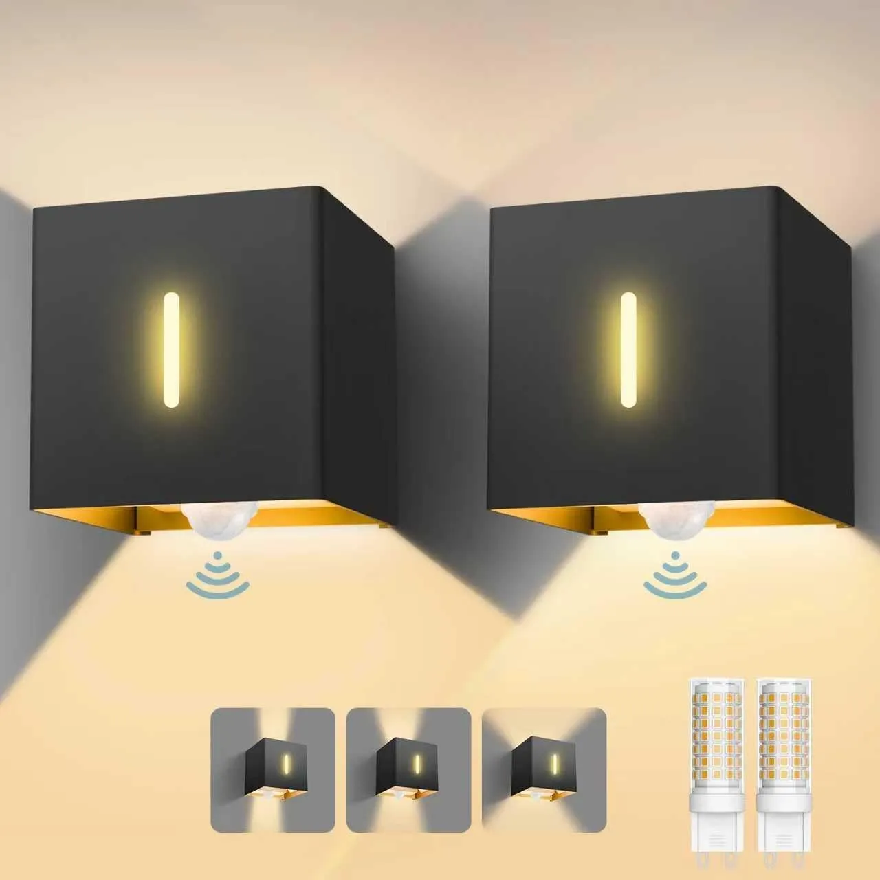brightower LED Außenwandleuchte Außenlampe mit Bewegungsmelder,3000K Wandlampe mit Austauschbarer G9 IP54,Aluminium Wan…