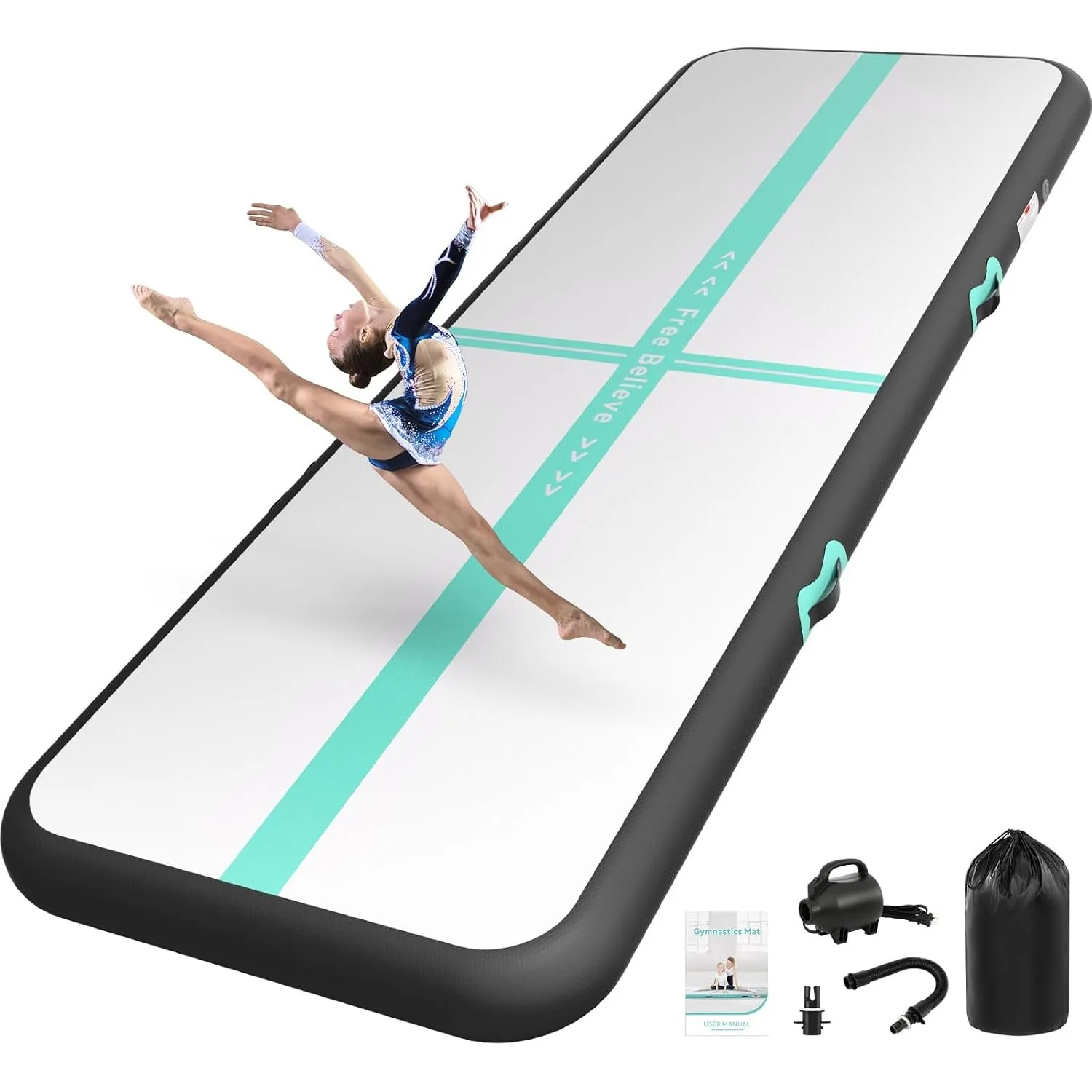 Airtrack Matte,Gymnastikmatte Länge 2/3/4/5/6m Dicke 10/15cm,mit Elektrische Luftpumpe 600W,Yoga Matte,Trainingsmatte,T…